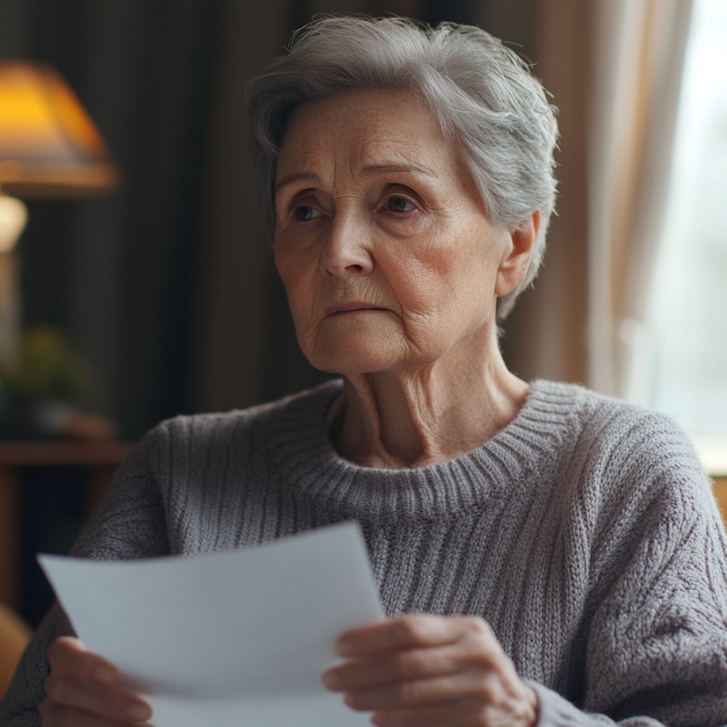 A woman holding a letter | Source: Midjourney