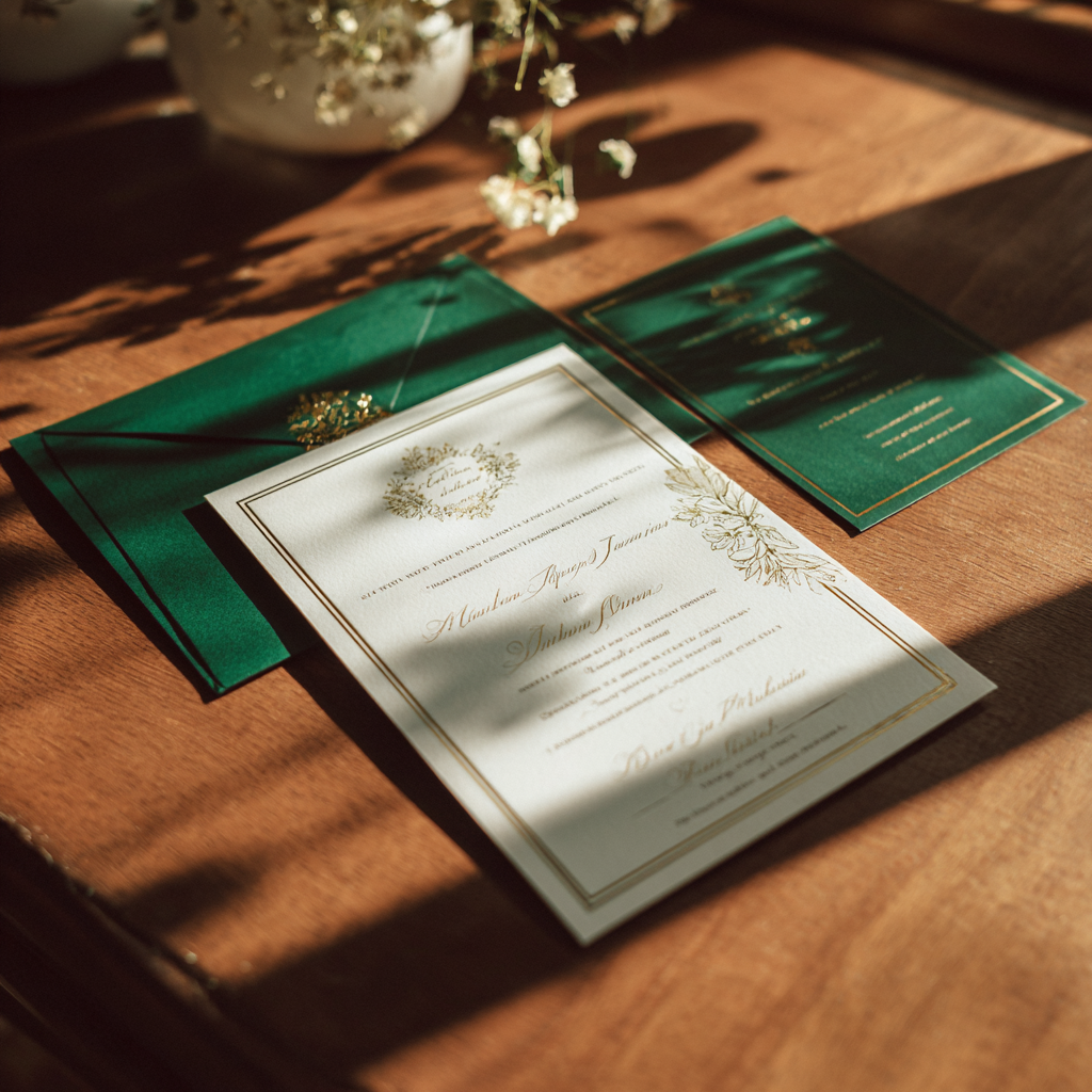 A wedding invitation on a table | Source: Midjourney