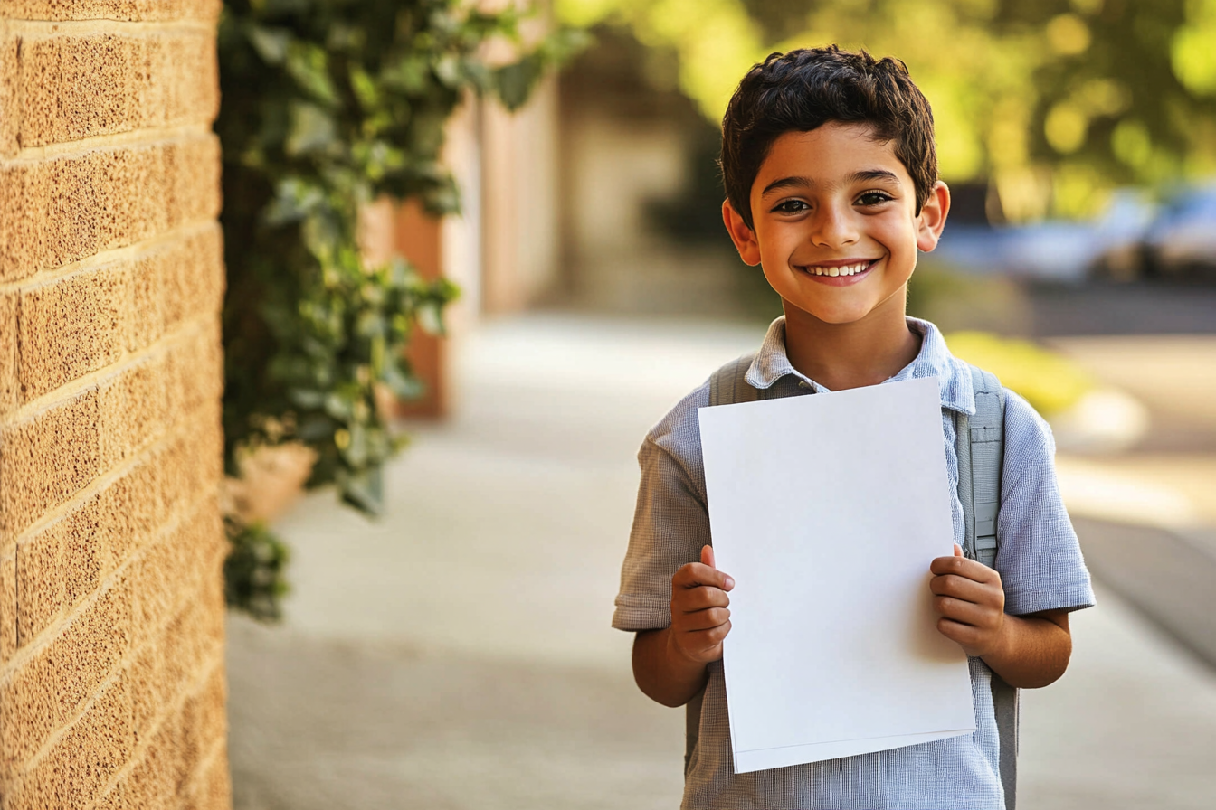 A boy holding a piece of paper | Source: Midjourney