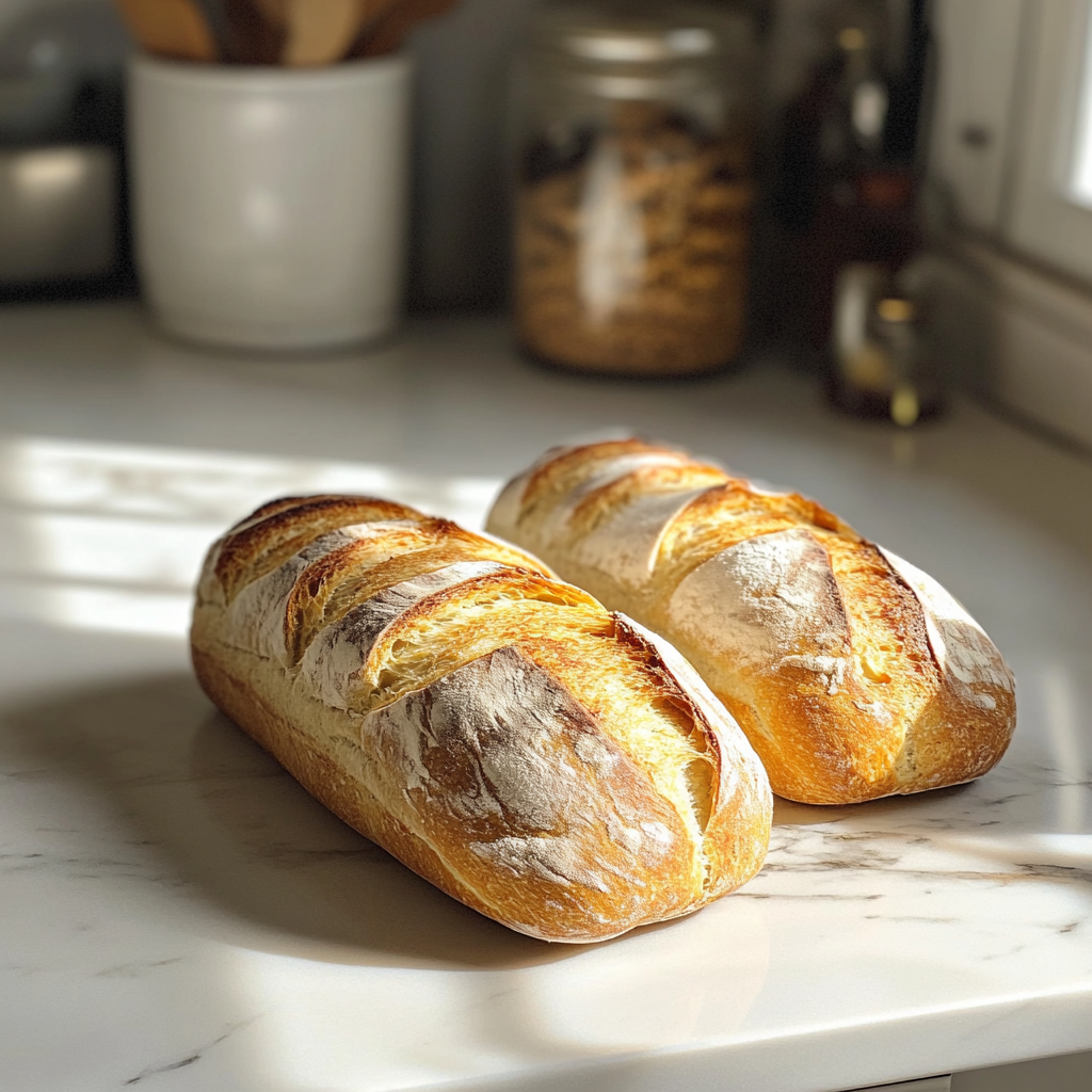 Freshly baked bread on a counter | Source: Midjourney