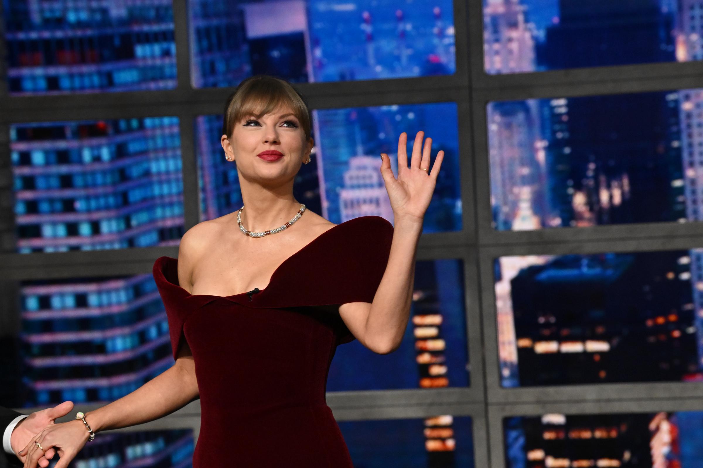 Taylor Swift during her appearance on "The Late Show with Stephen Colbert" in 2025. | Source: Getty Images