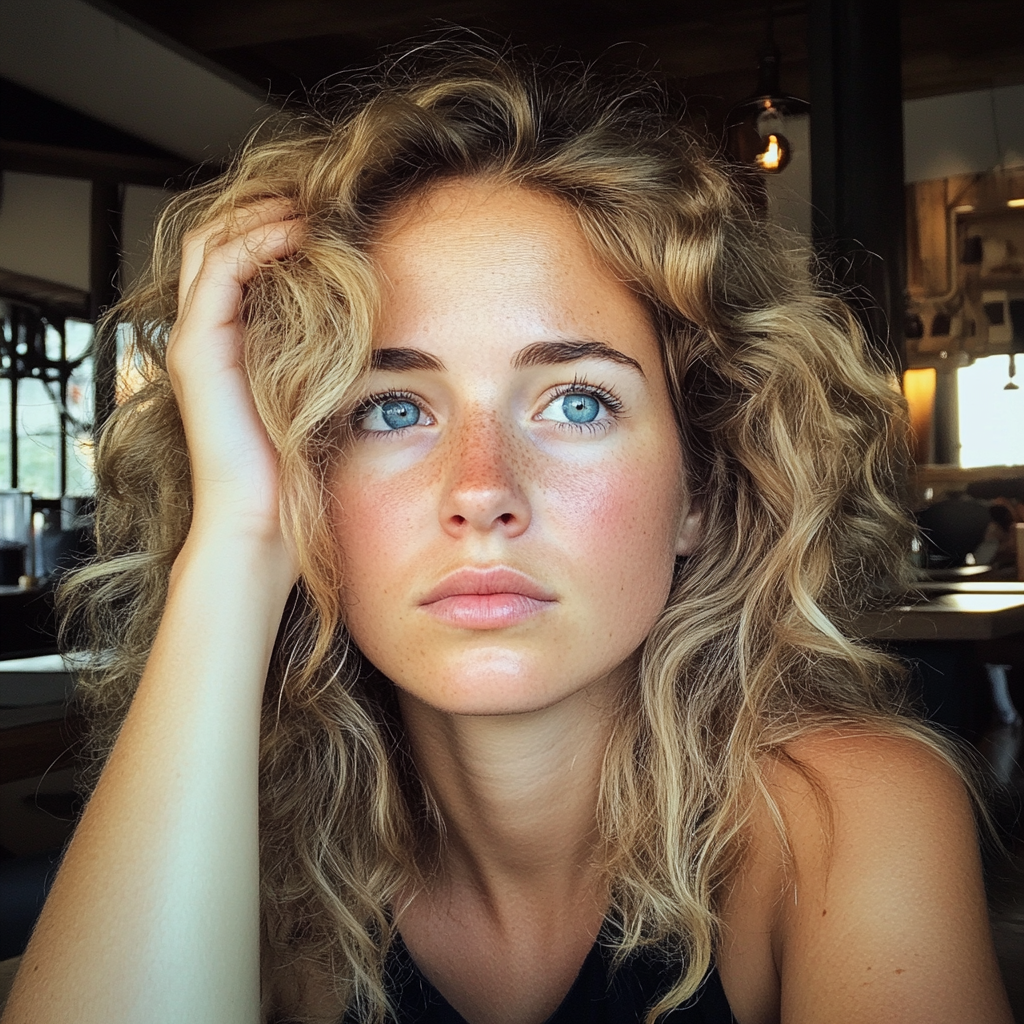 A woman sitting in a coffee shop | Source: Midjourney