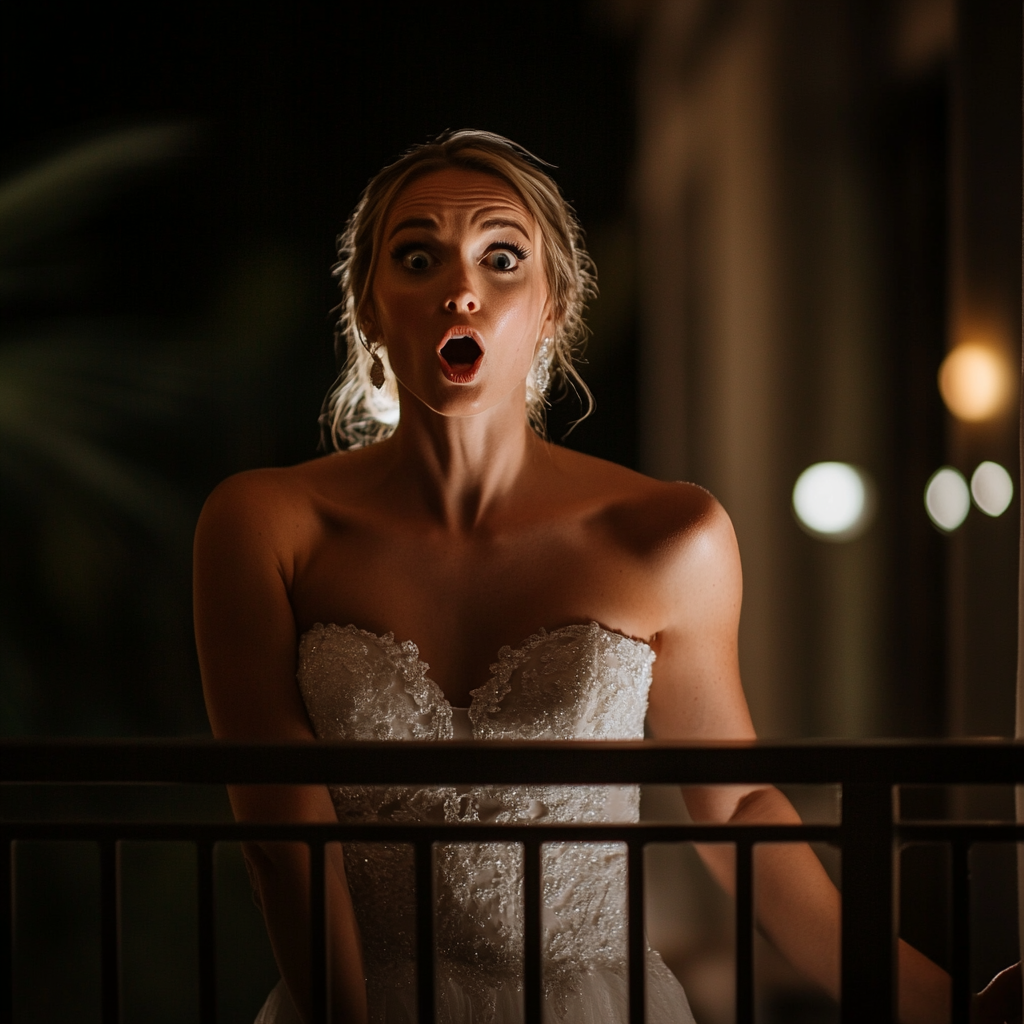 A shocked woman on the balcony | Source: Midjourney