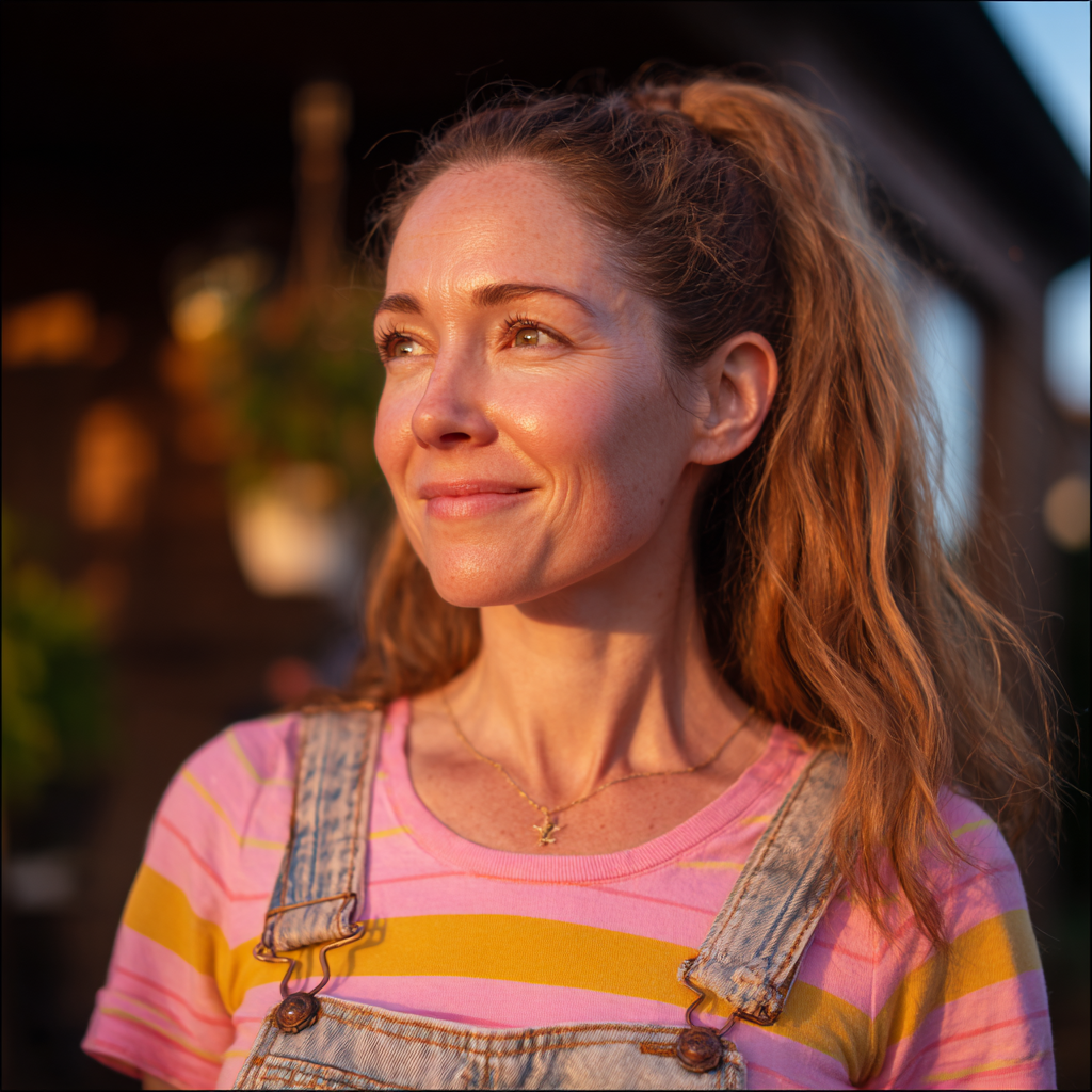 A woman standing outside wearing denim dungarees | Source: Midjourney
