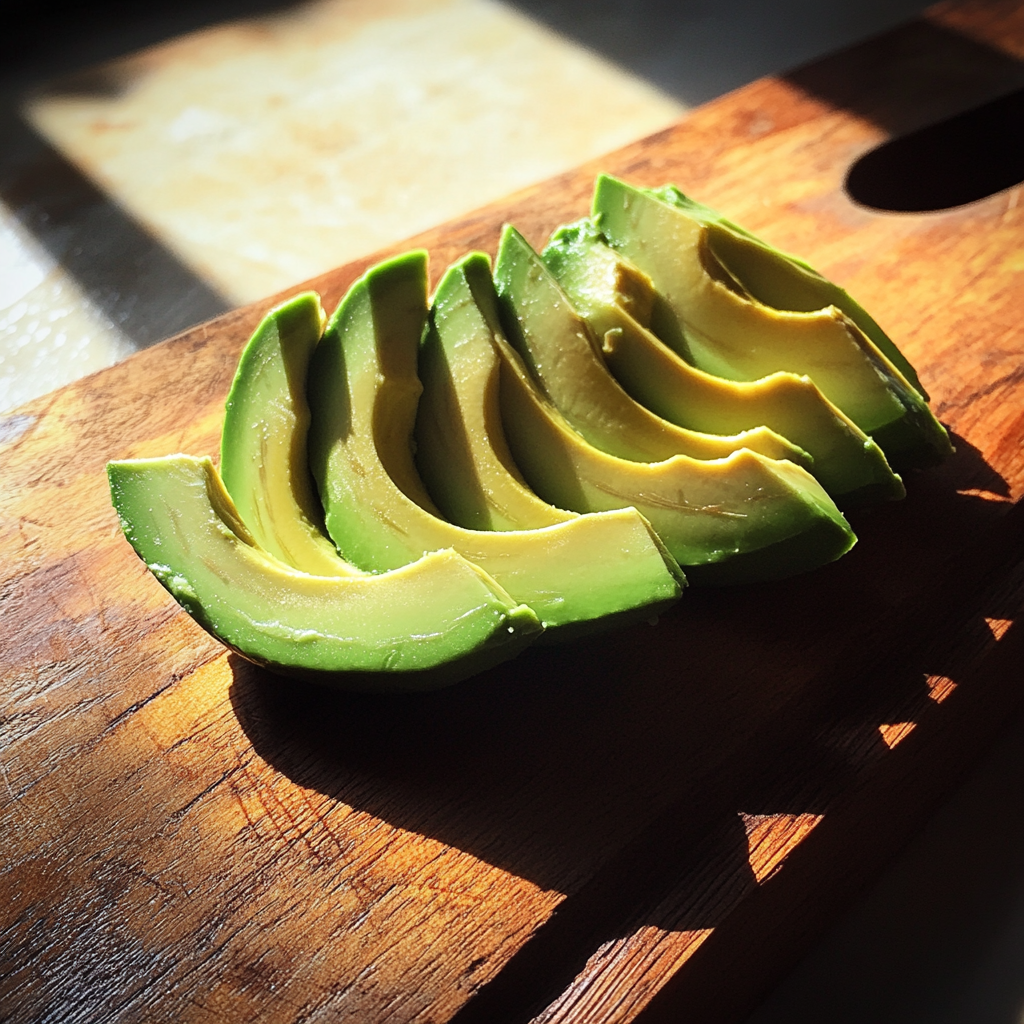 Avocado slices on a board | Source: Midjourney