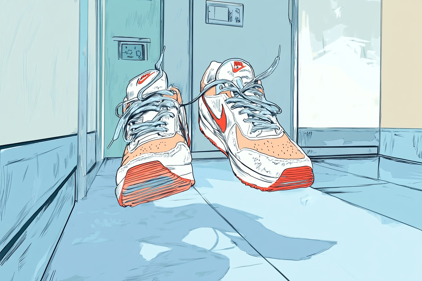 A pair of sneakers escaping down a hospital hallway | Source: Midjourney