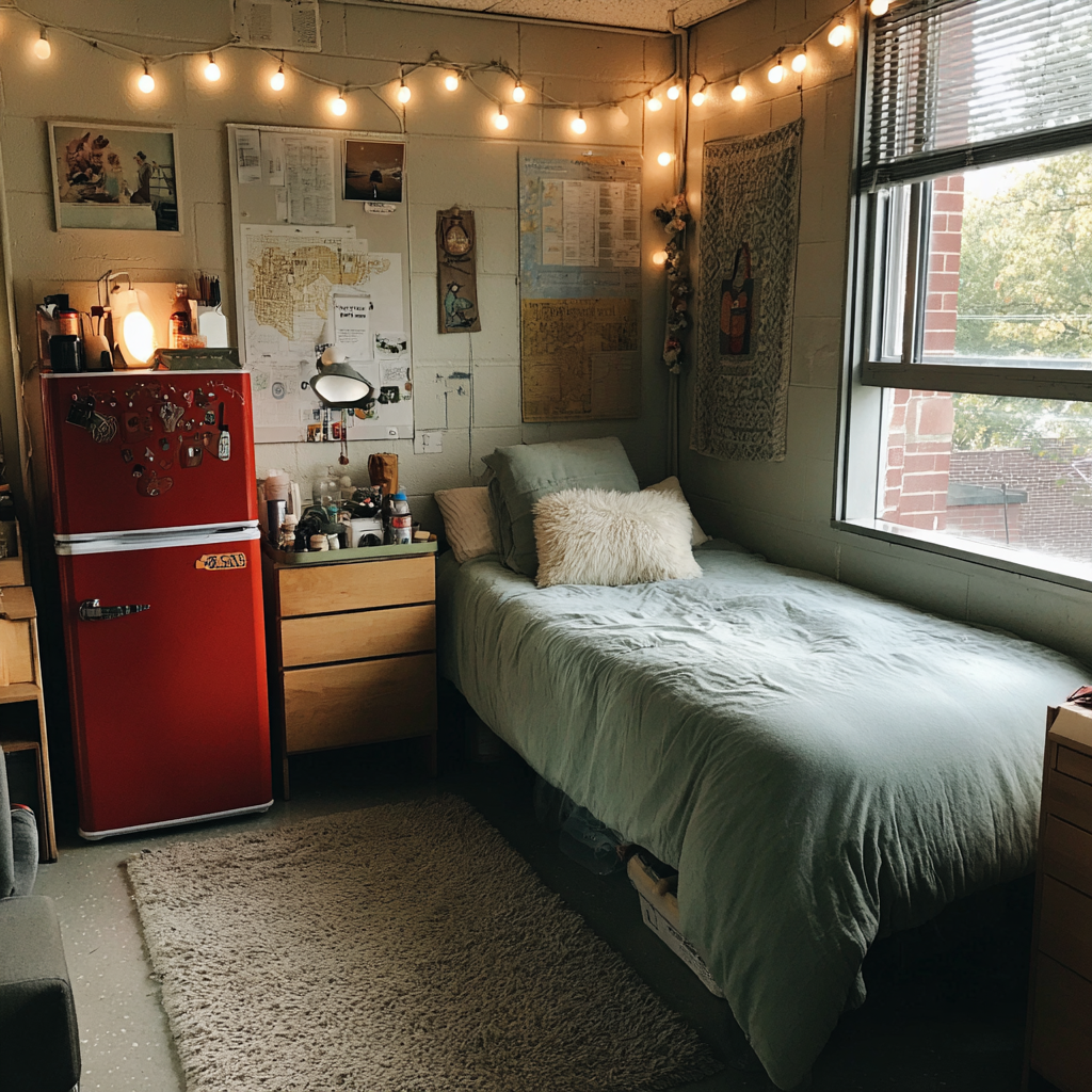 The interior of a college dorm room | Source: Midjourney