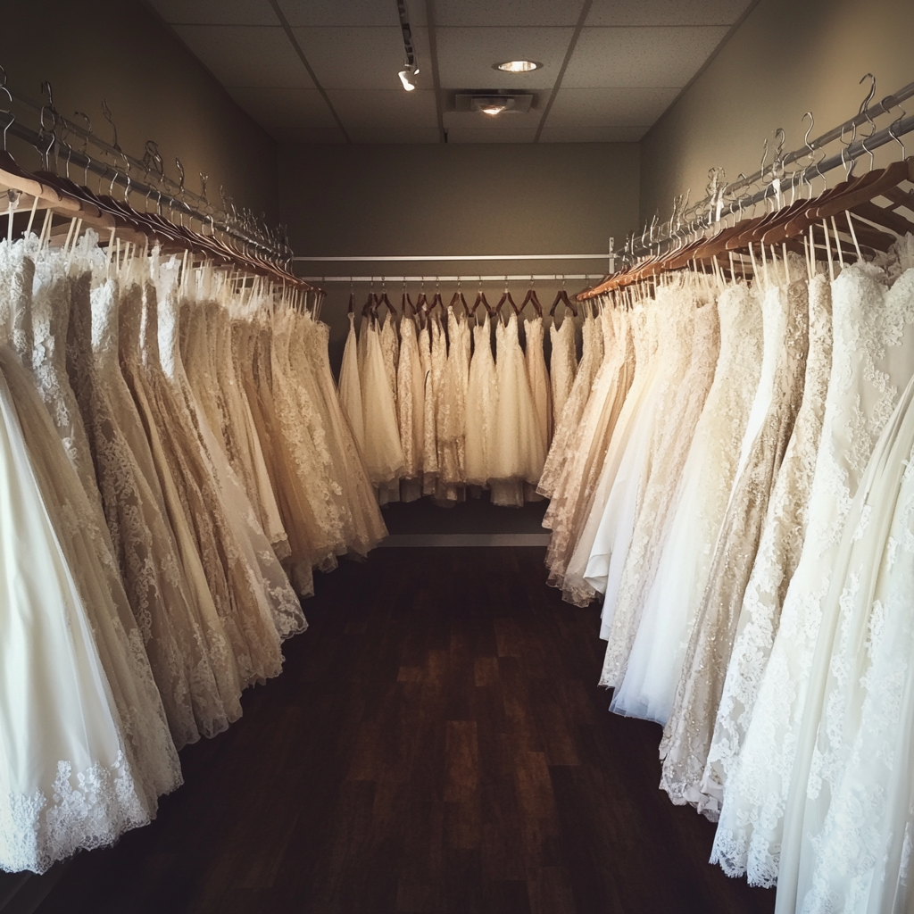 Rows of wedding gowns | Source: Midjourney