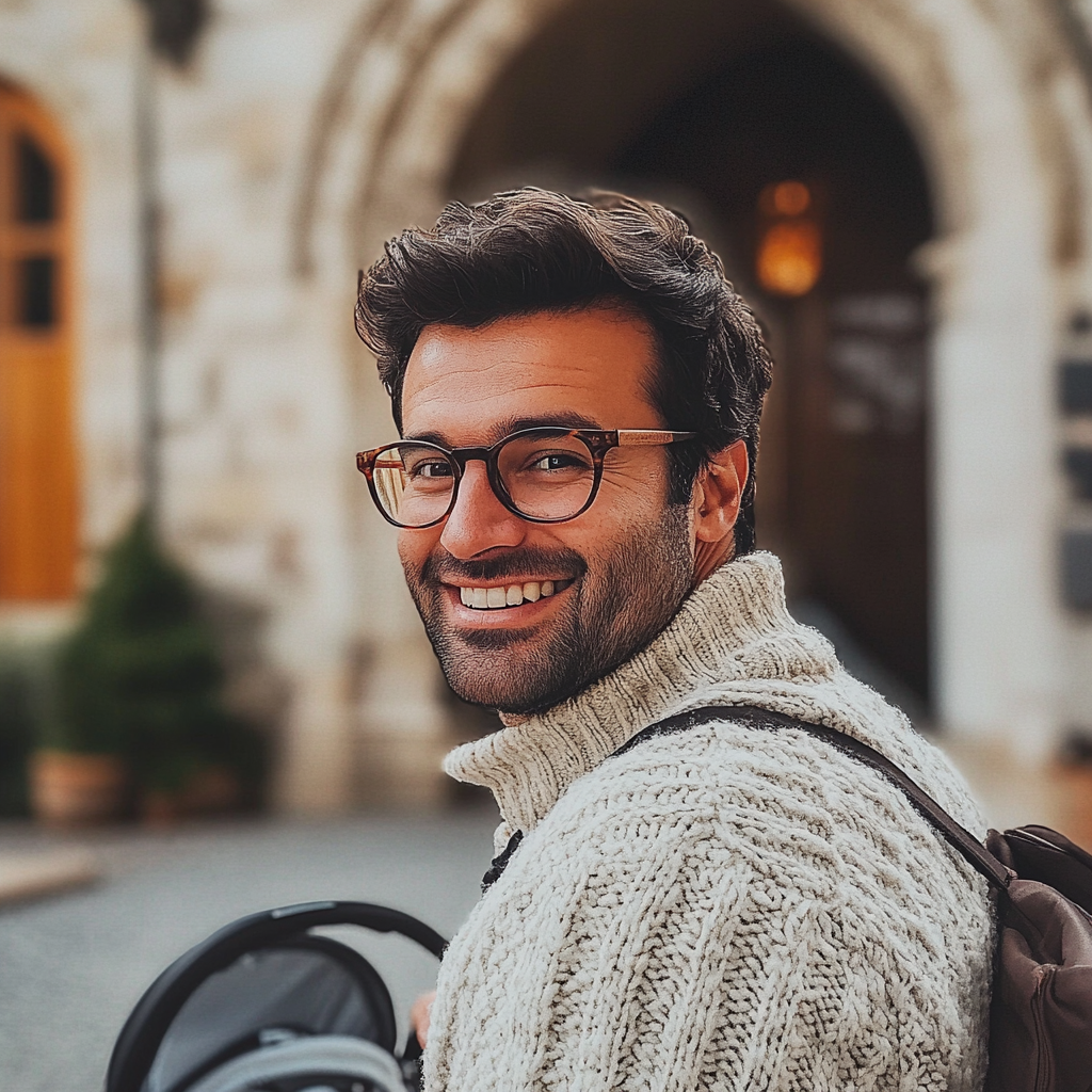 A man standing outside a church | Source: Midjourney