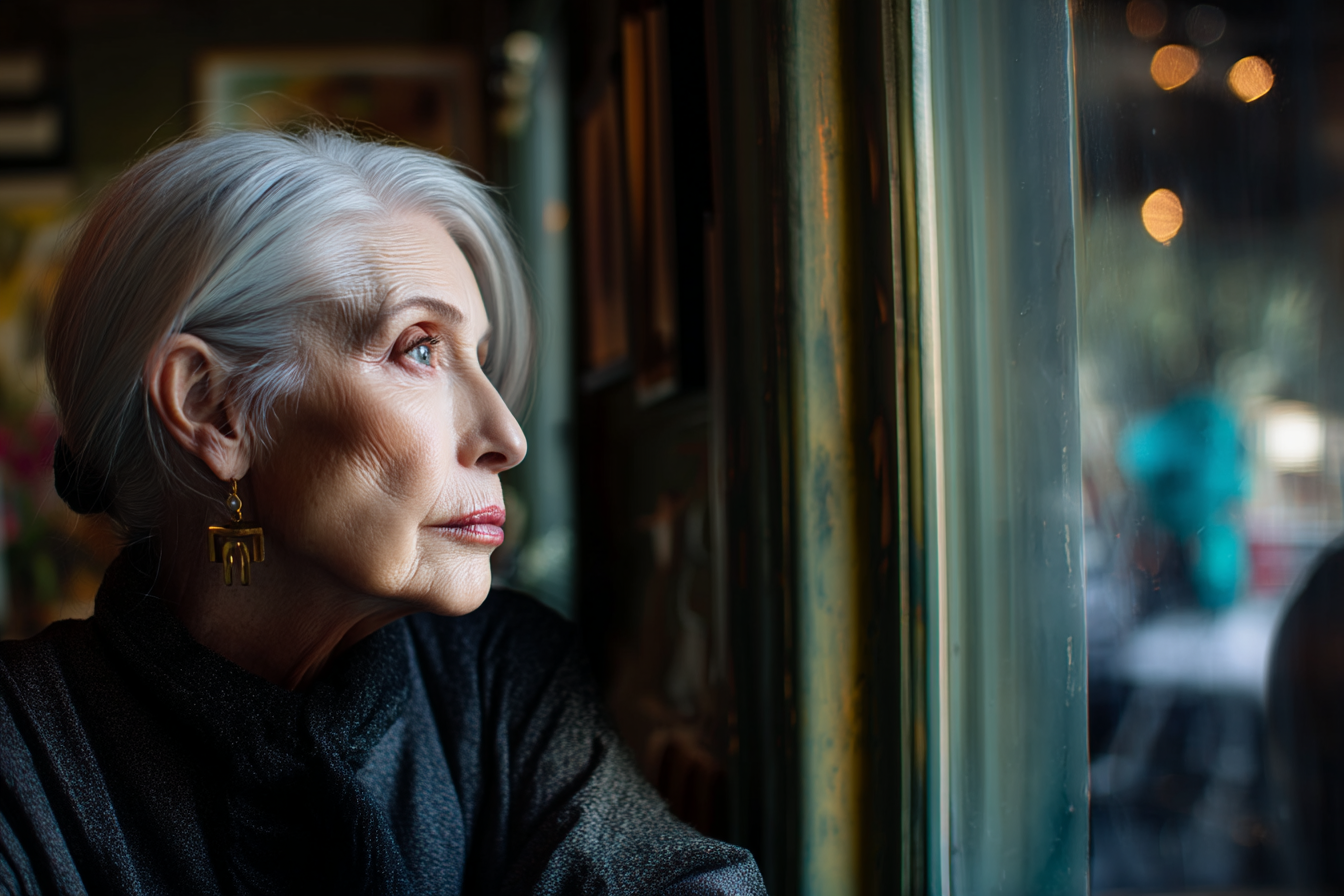 A woman looking outside a window | Source: Midjourney