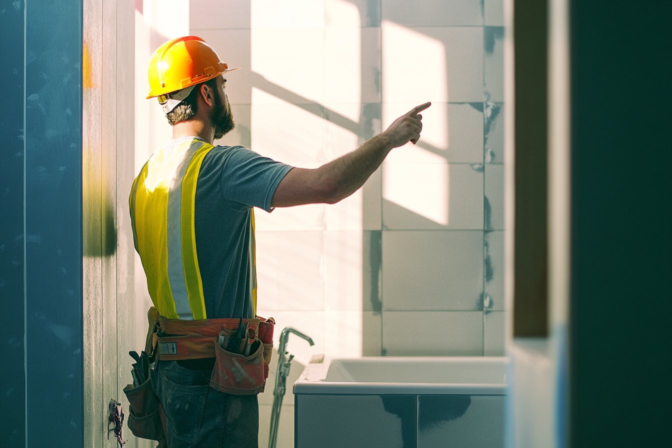 Construction worker pointing at something during a renovation | Source: Midjourney