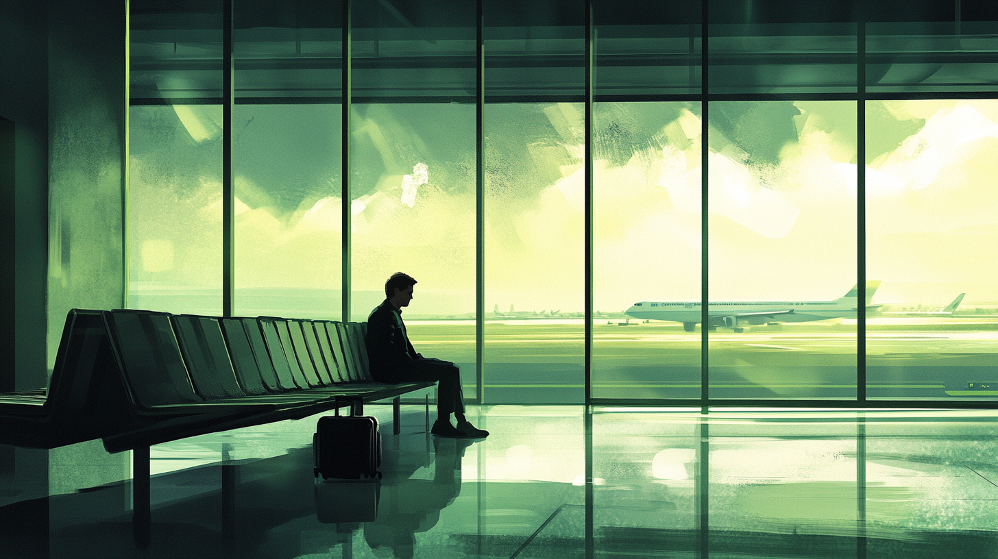 A man sits alone in a waiting lounge | Source: Midjourney