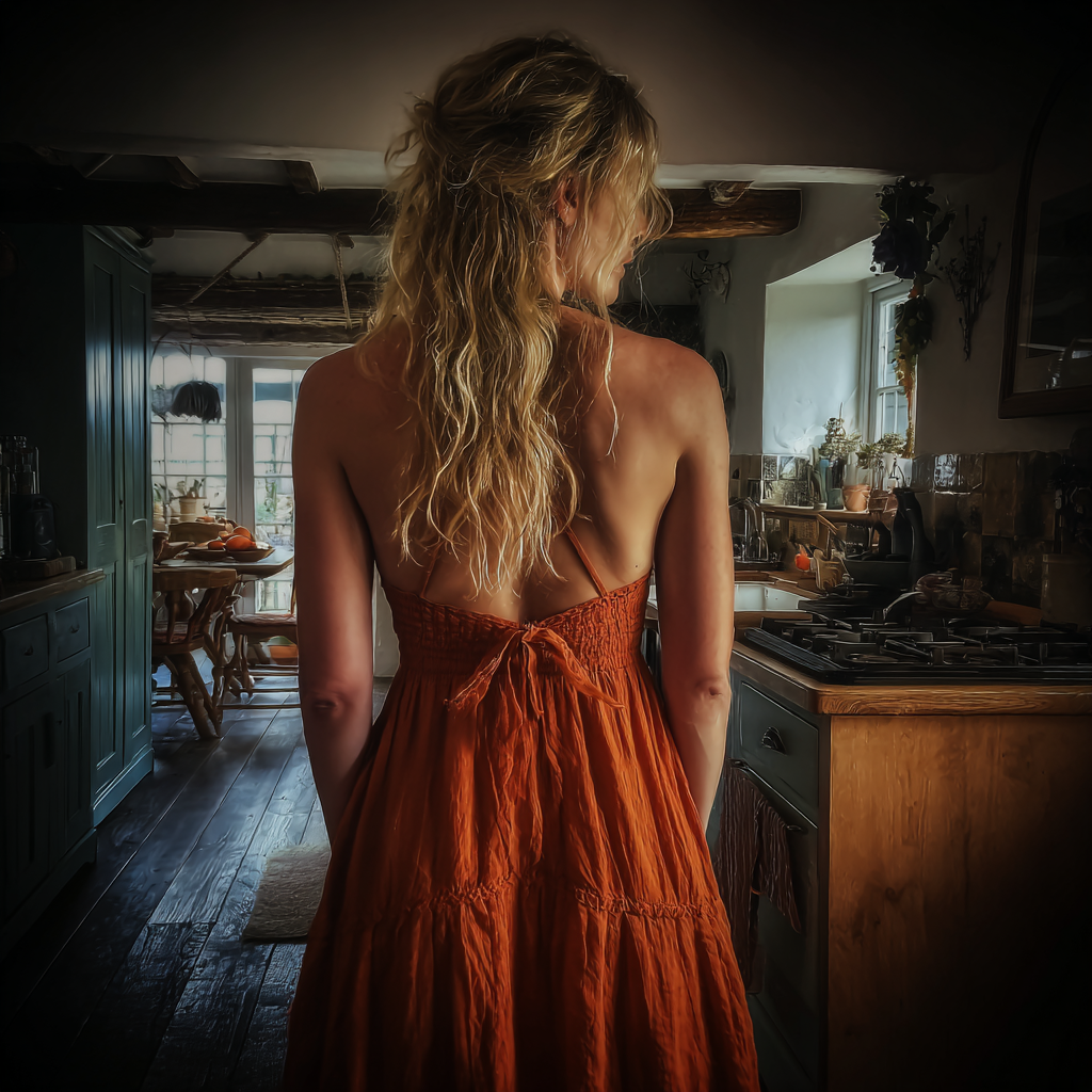 A woman standing in a kitchen | Source: Midjourney