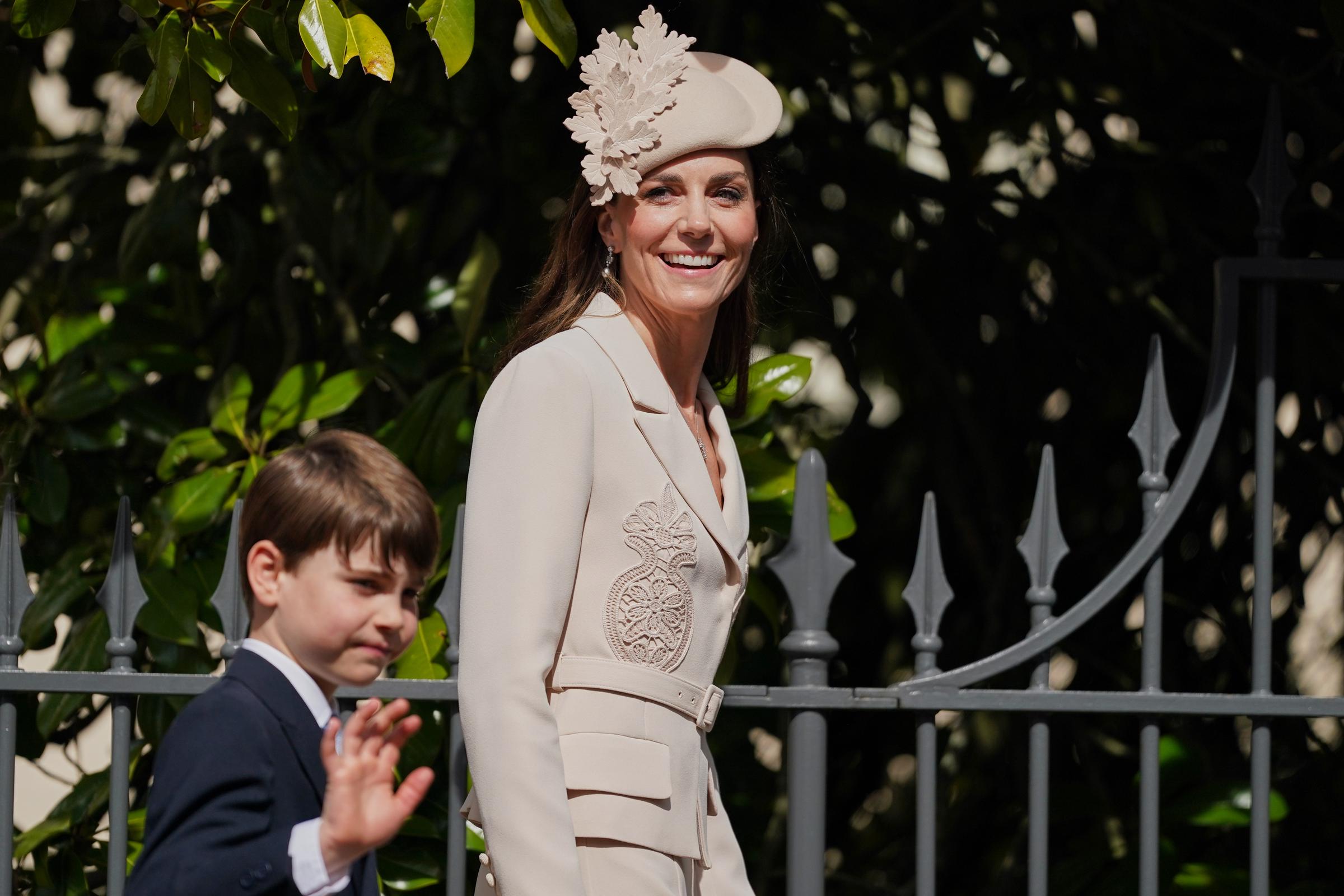 Catherine, Princess of Wales, and Prince Louis leave after attending the 2026 Easter Matins Service at St George's Chapel on April 5, 2026 in Windsor, England. | Source: Getty Images