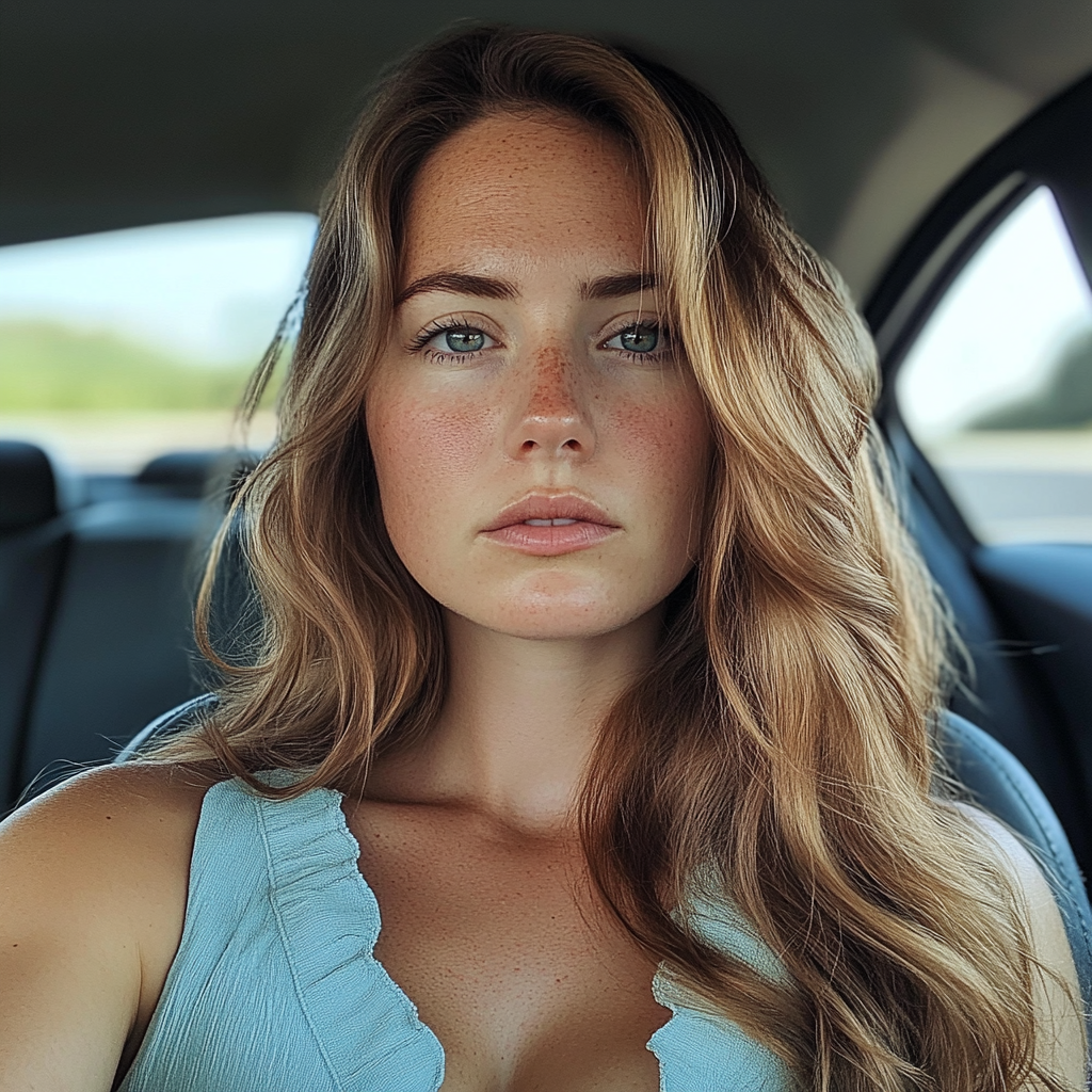 A pensive woman driving a car | Source: Midjourney