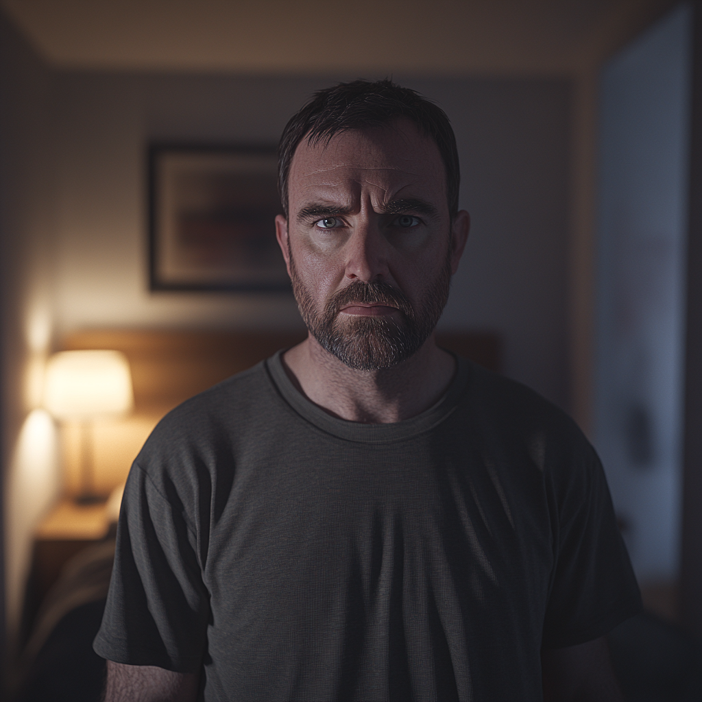 An angry man standing in his bedroom | Source: Midjourney