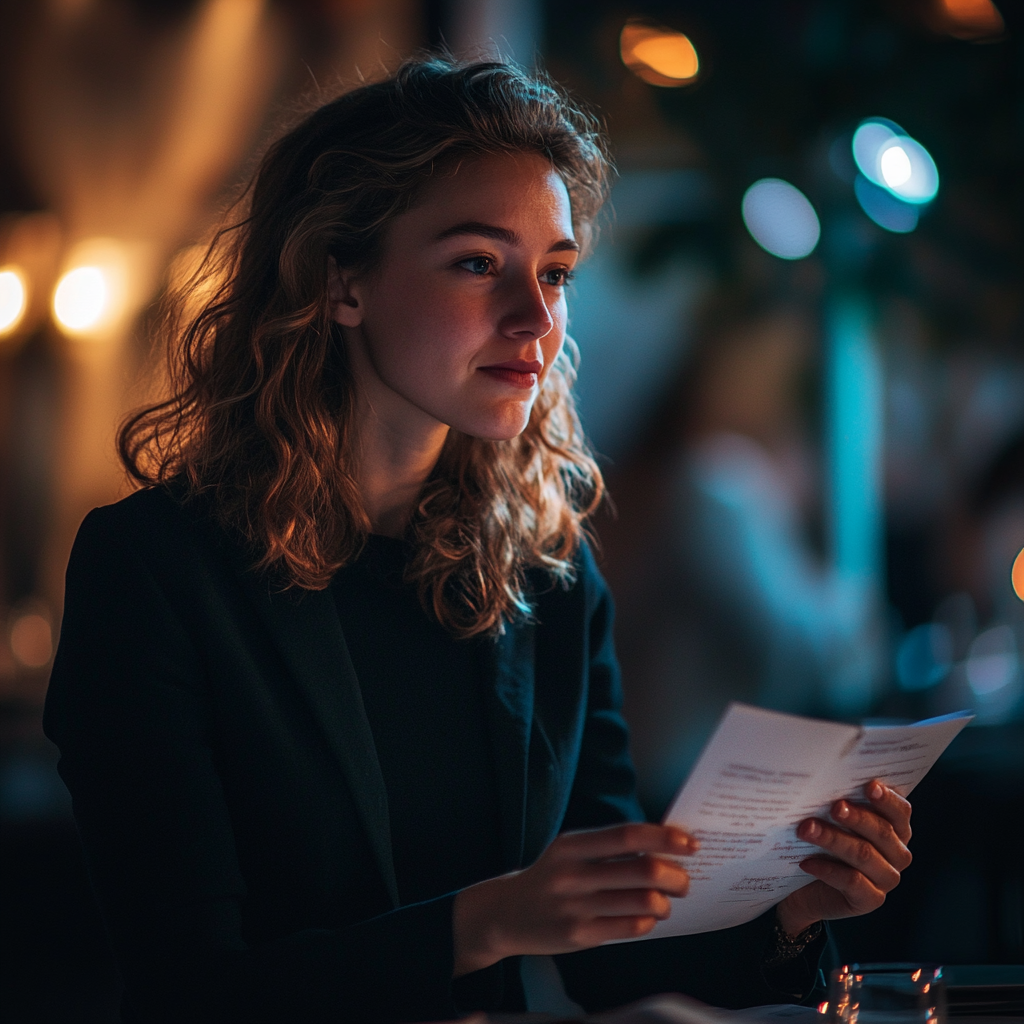 Woman holding a contract document | Source: Midjourney