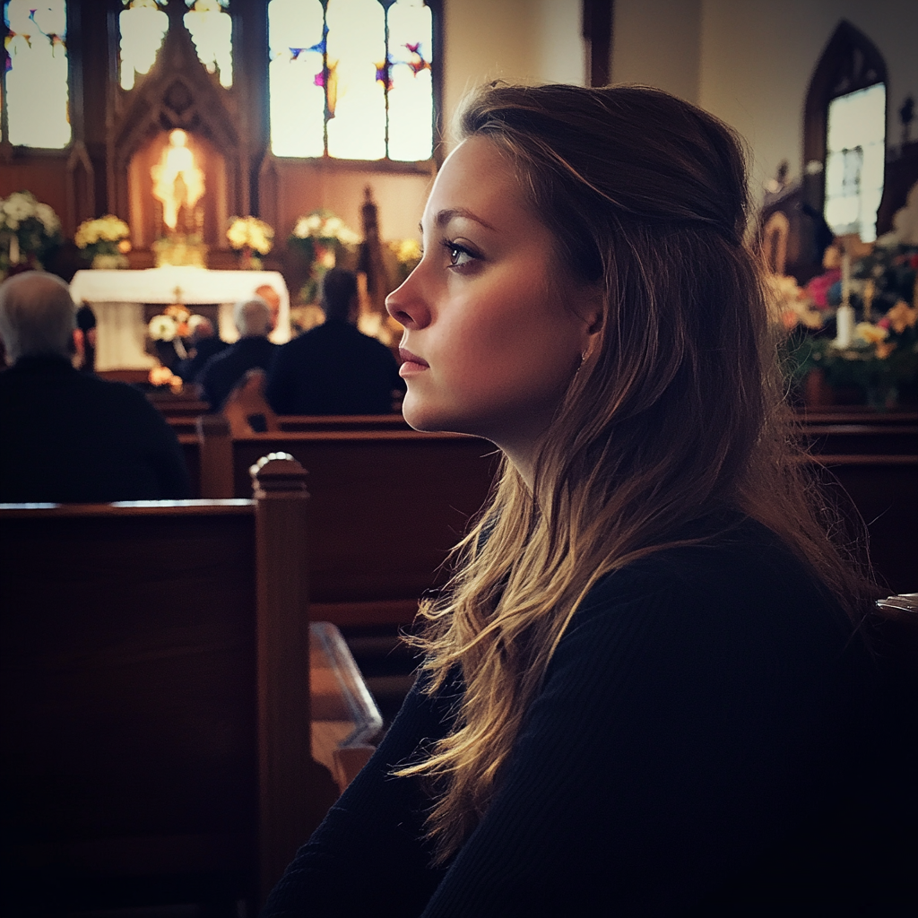 Younng lady at her father's funeral | Source: Midjourney