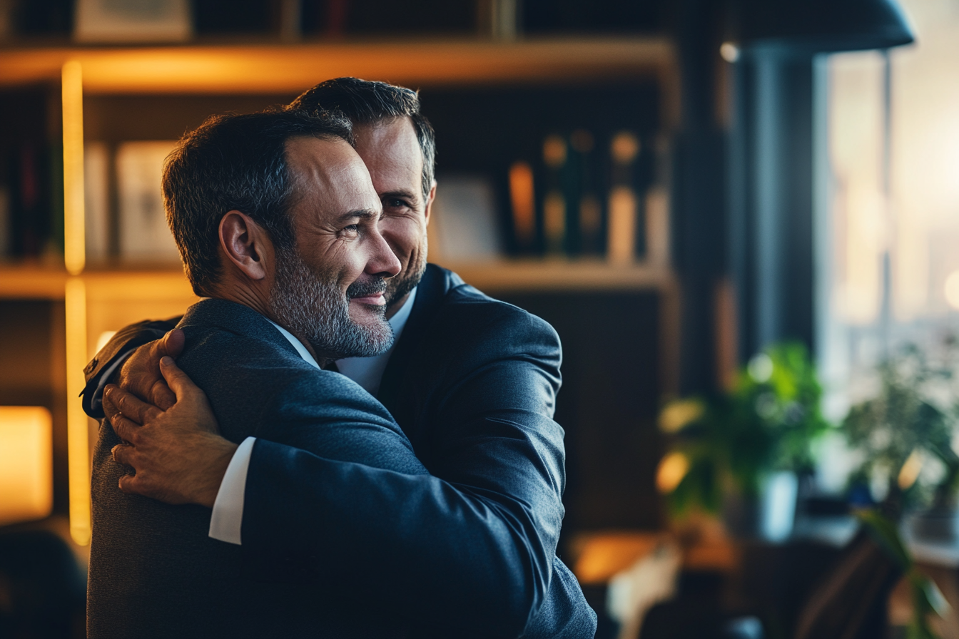 Two businessmen hugging | Source: Midjourney