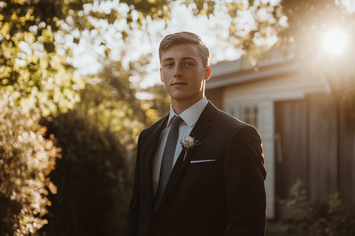 A young man at his wedding | Source: Midjourney
