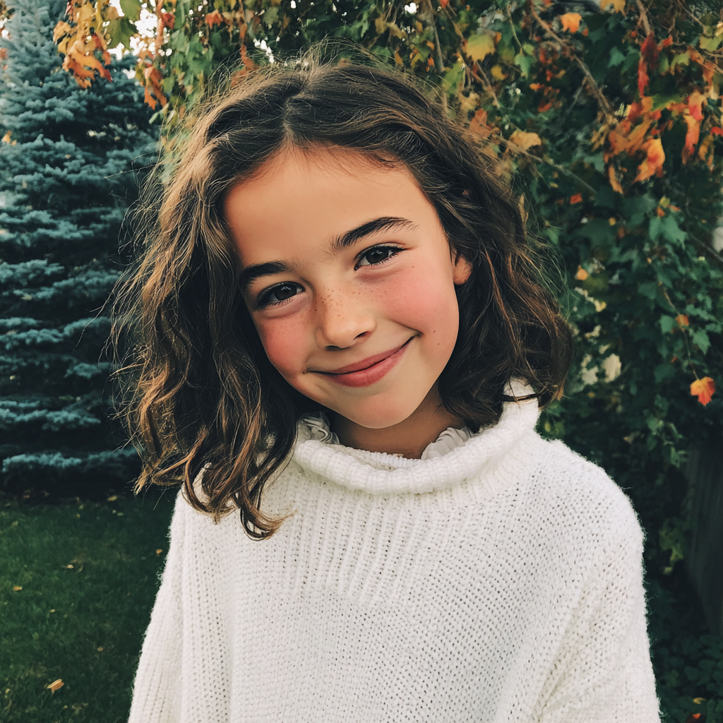 A smiling little girl standing outside | Source: Midjourney