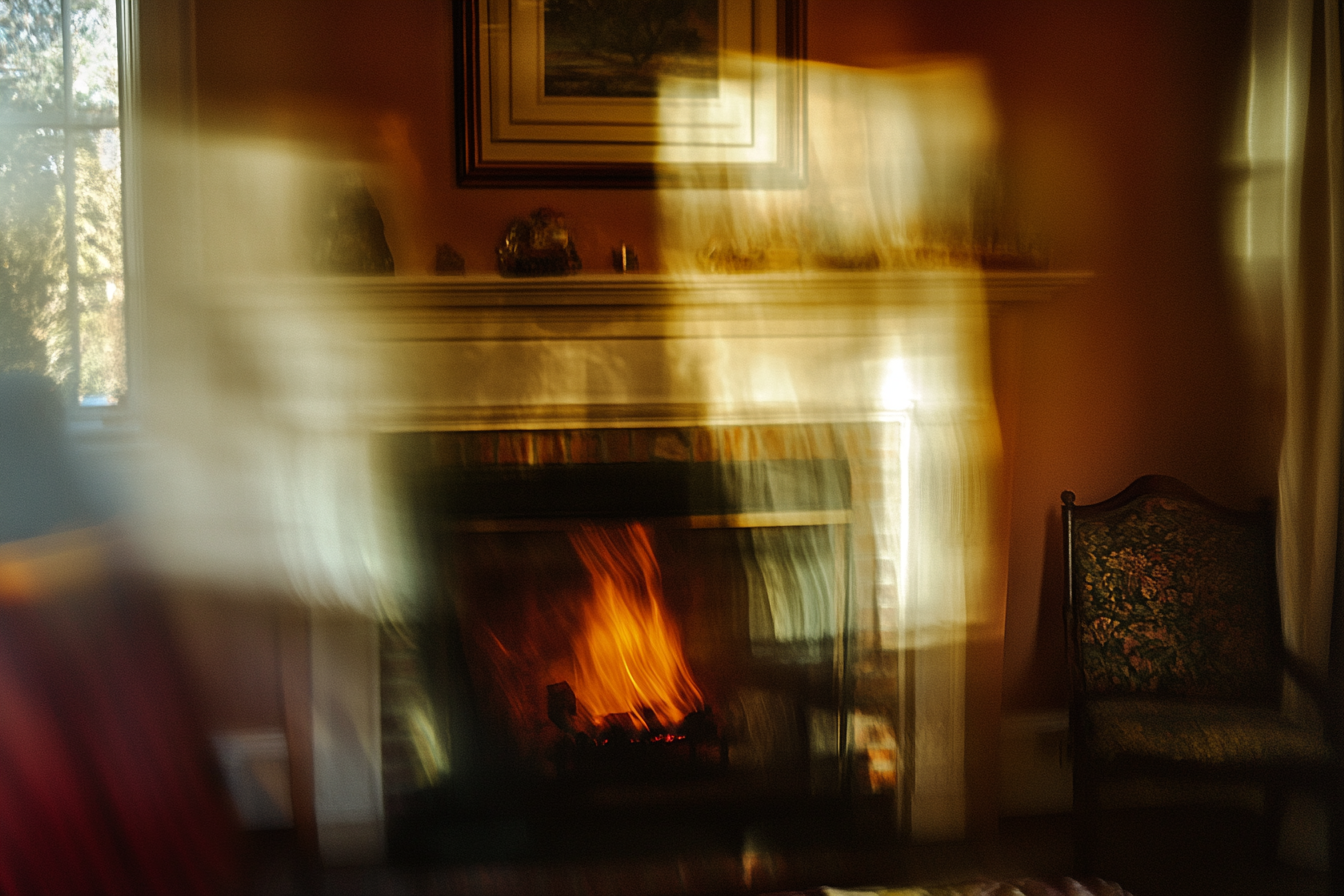 Wave of heat from a living room fireplace | Source: Midjourney