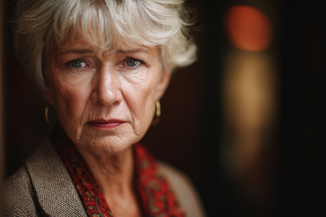 An older woman standing in a hotel lobby | Source: Midjourney