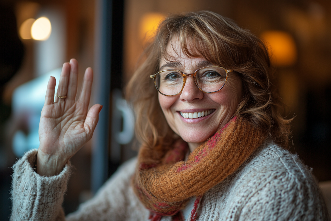 A woman waving | Source: Midjourney