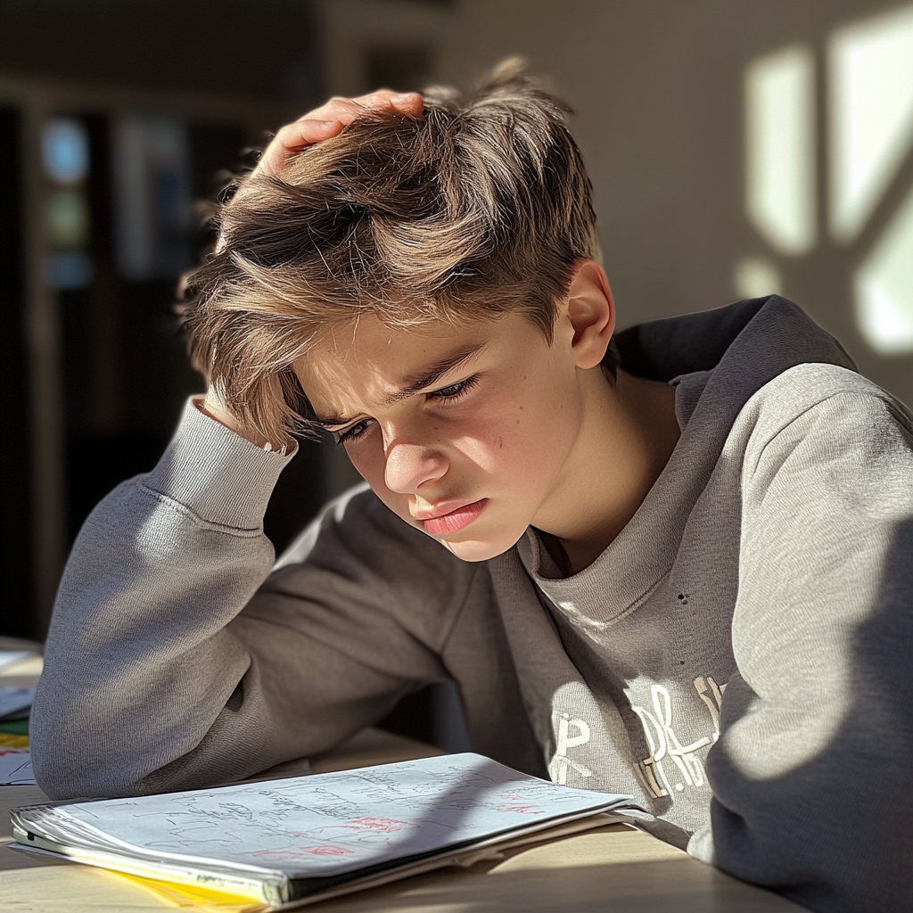 A teenage boy doing his homework | Source: Midjourney