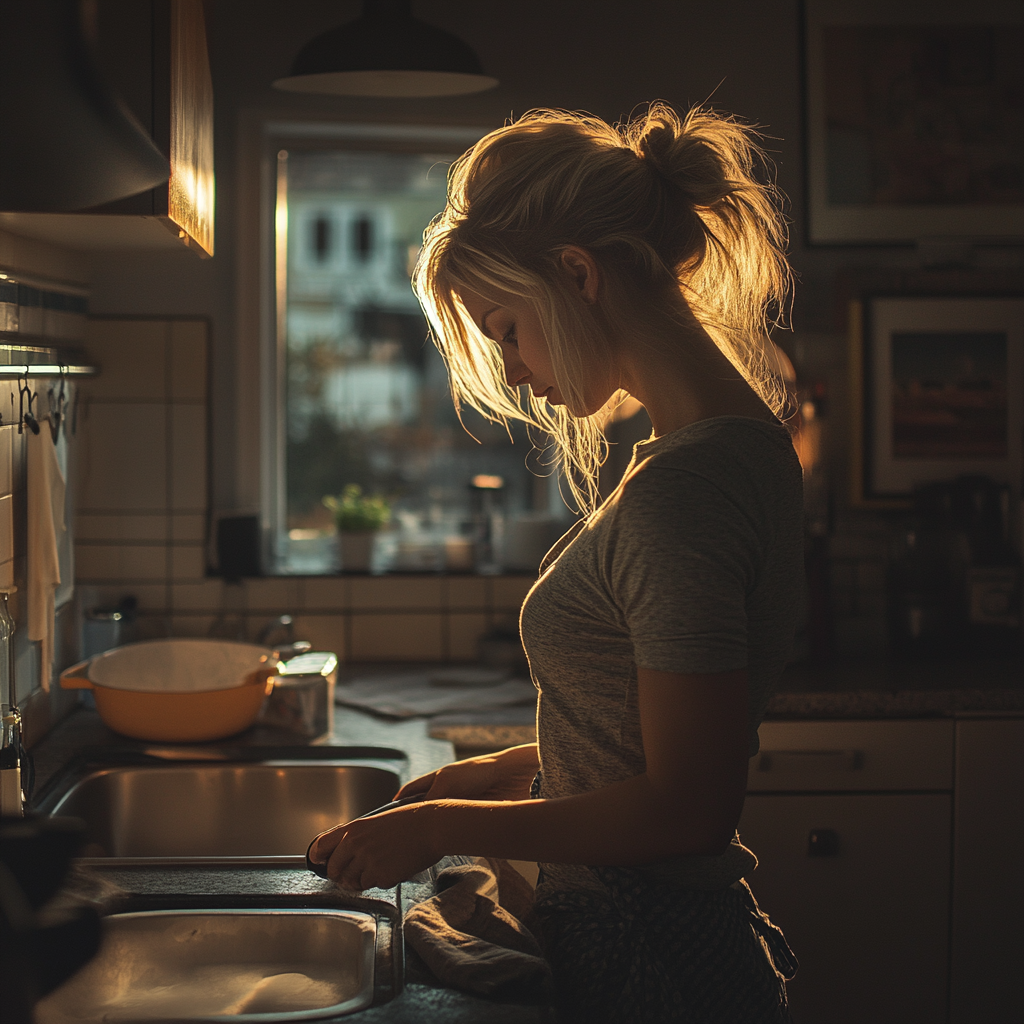 A woman cleaning her kitchen | Source: Midjourney