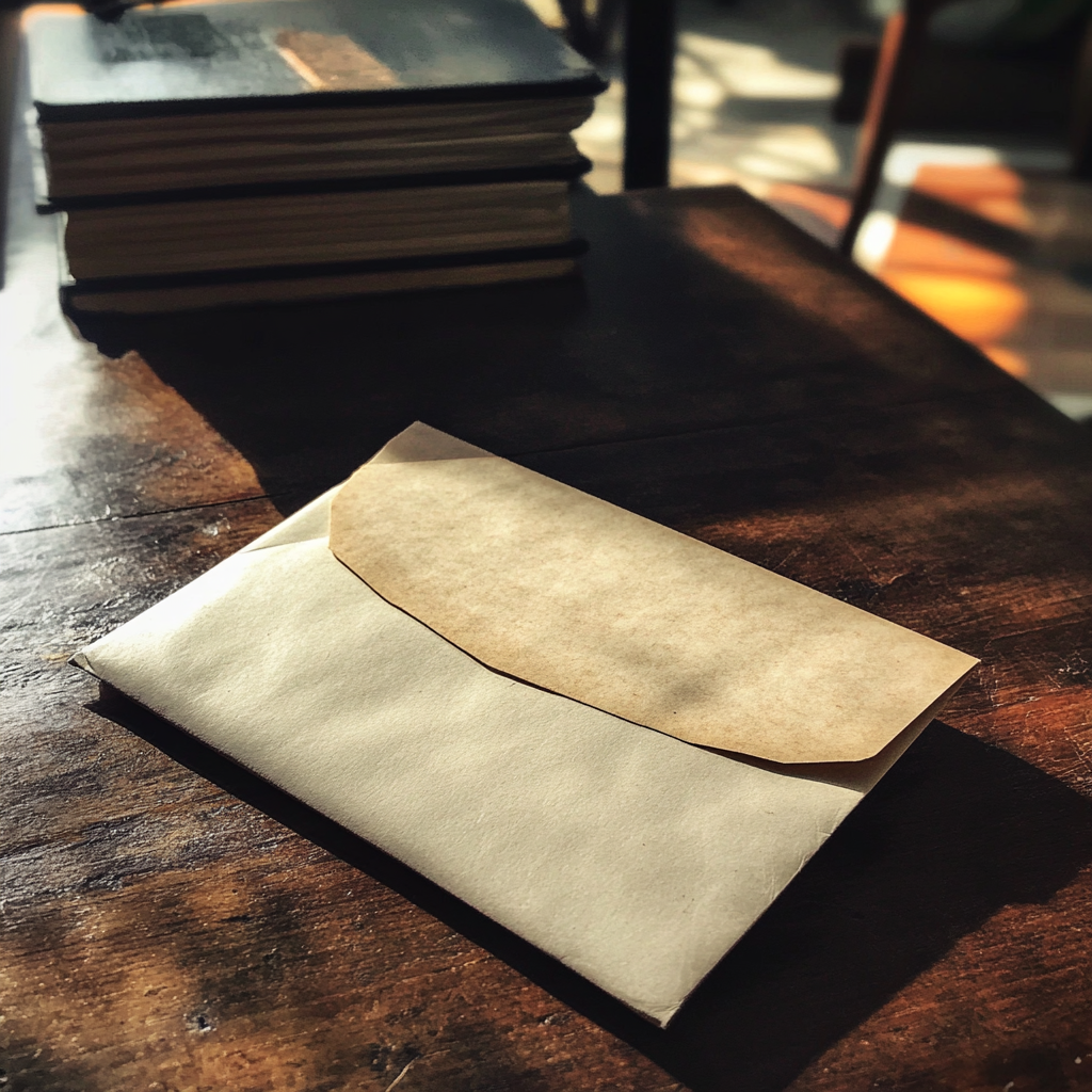 Une enveloppe sur une table | Source : Midjourney