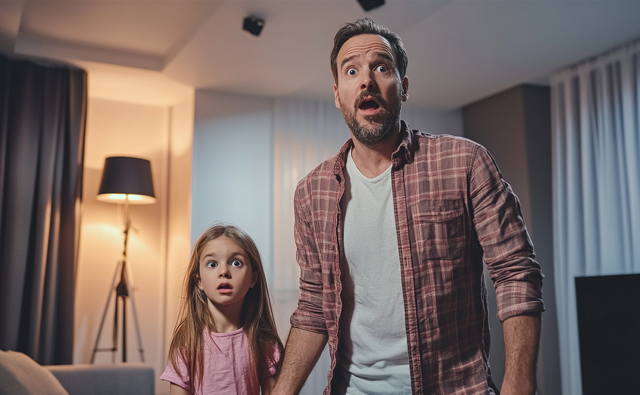 A shocked man and his daughter | Source: Midjourney