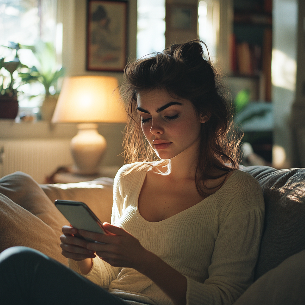 A woman using her phone | Source: Midjourney