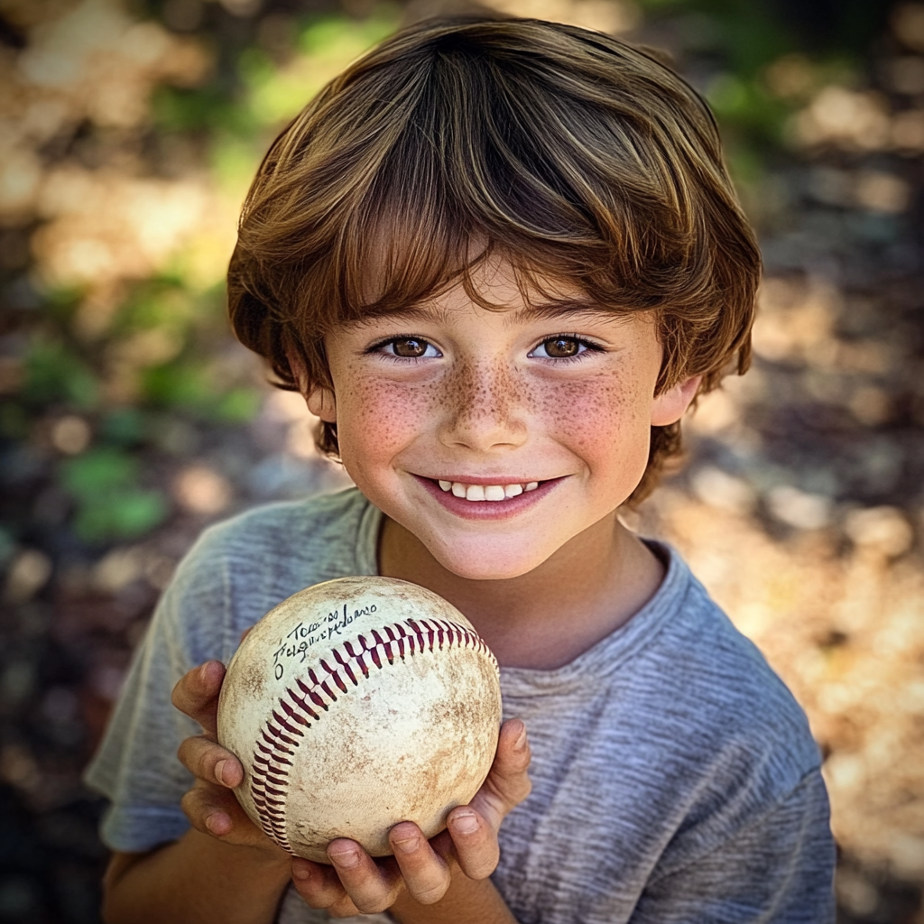 A boy holding a baseball | Source: Midjourney