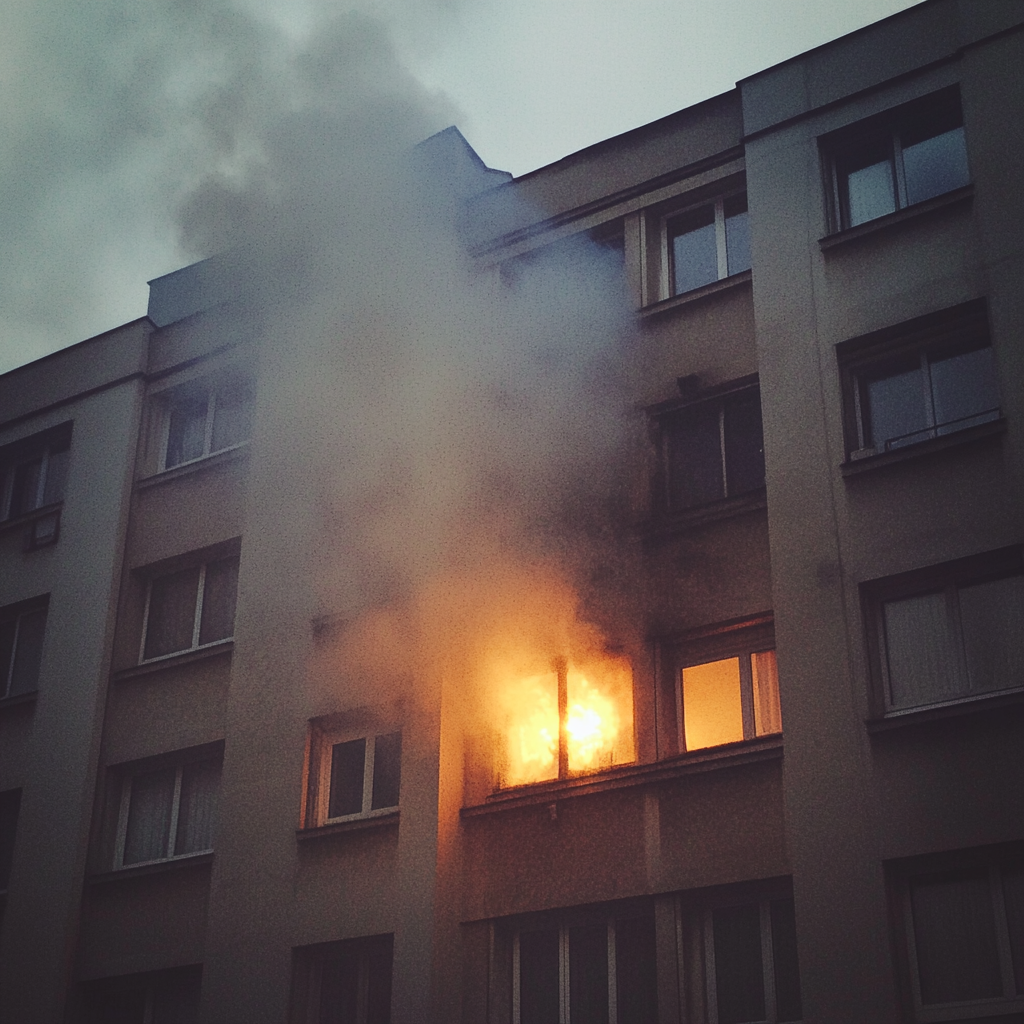 An apartment building on fire | Source: Midjourney