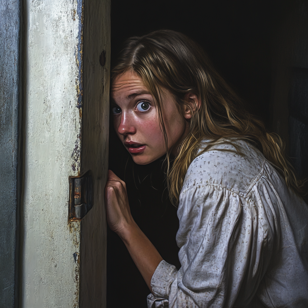 A shocked woman in the basement | Source: Midjourney