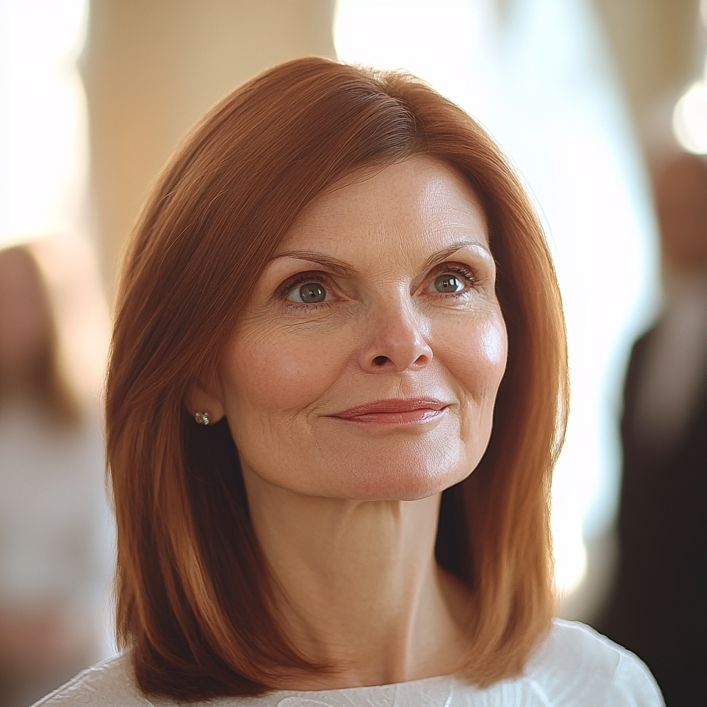 A mature woman at her son's wedding reception | Source: Midjourney