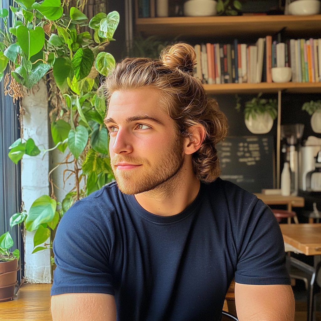 A man sitting in a coffee shop | Source: Midjourney