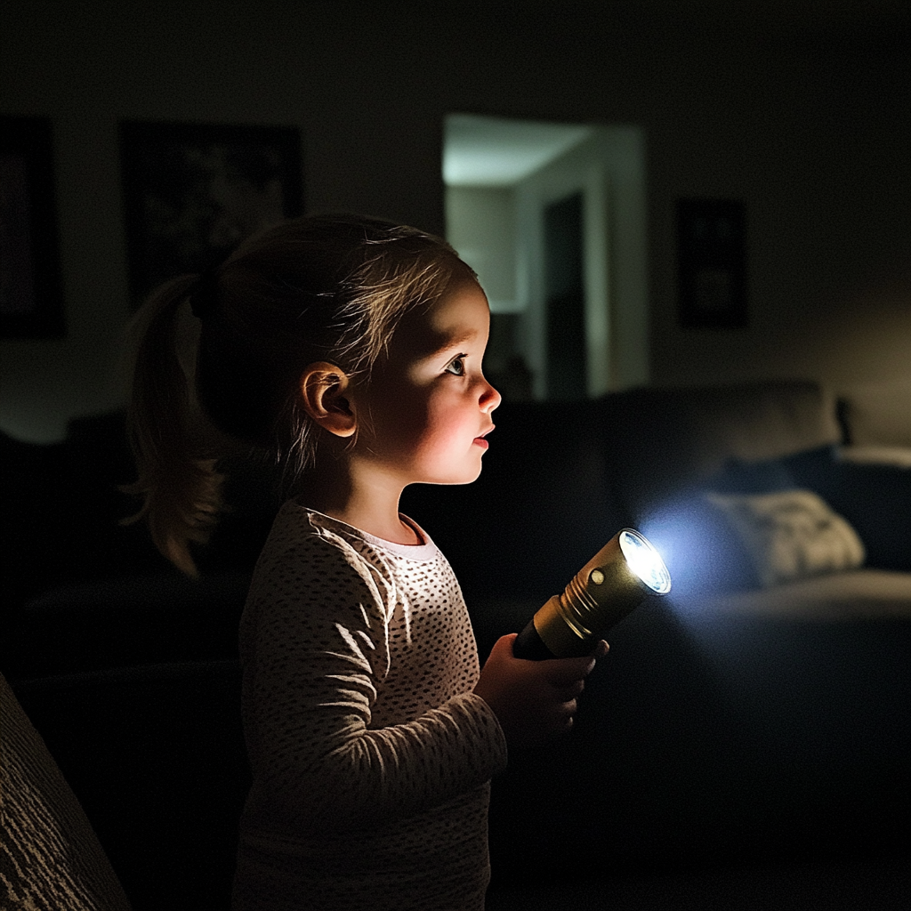 A little girl holding a flashlight | Source: Midjourney