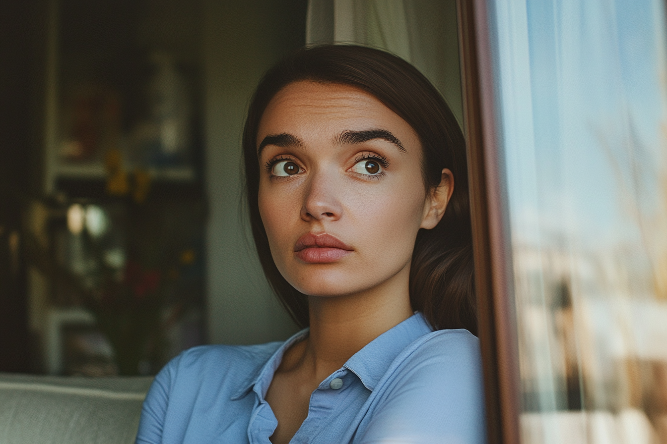 A woman sitting by her living room window | Source: Midjourney