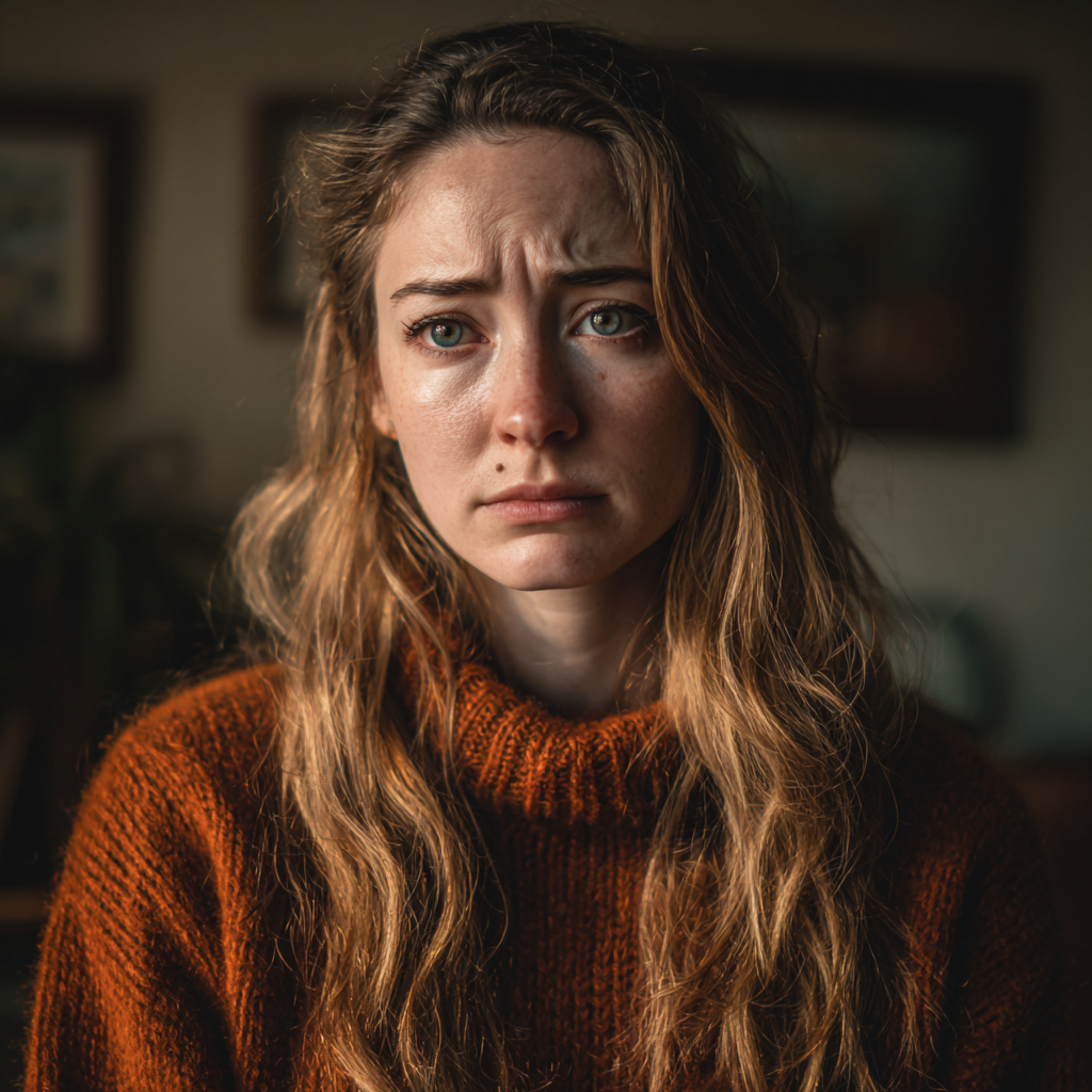 An emotional woman standing in a living room | Source: Midjourney