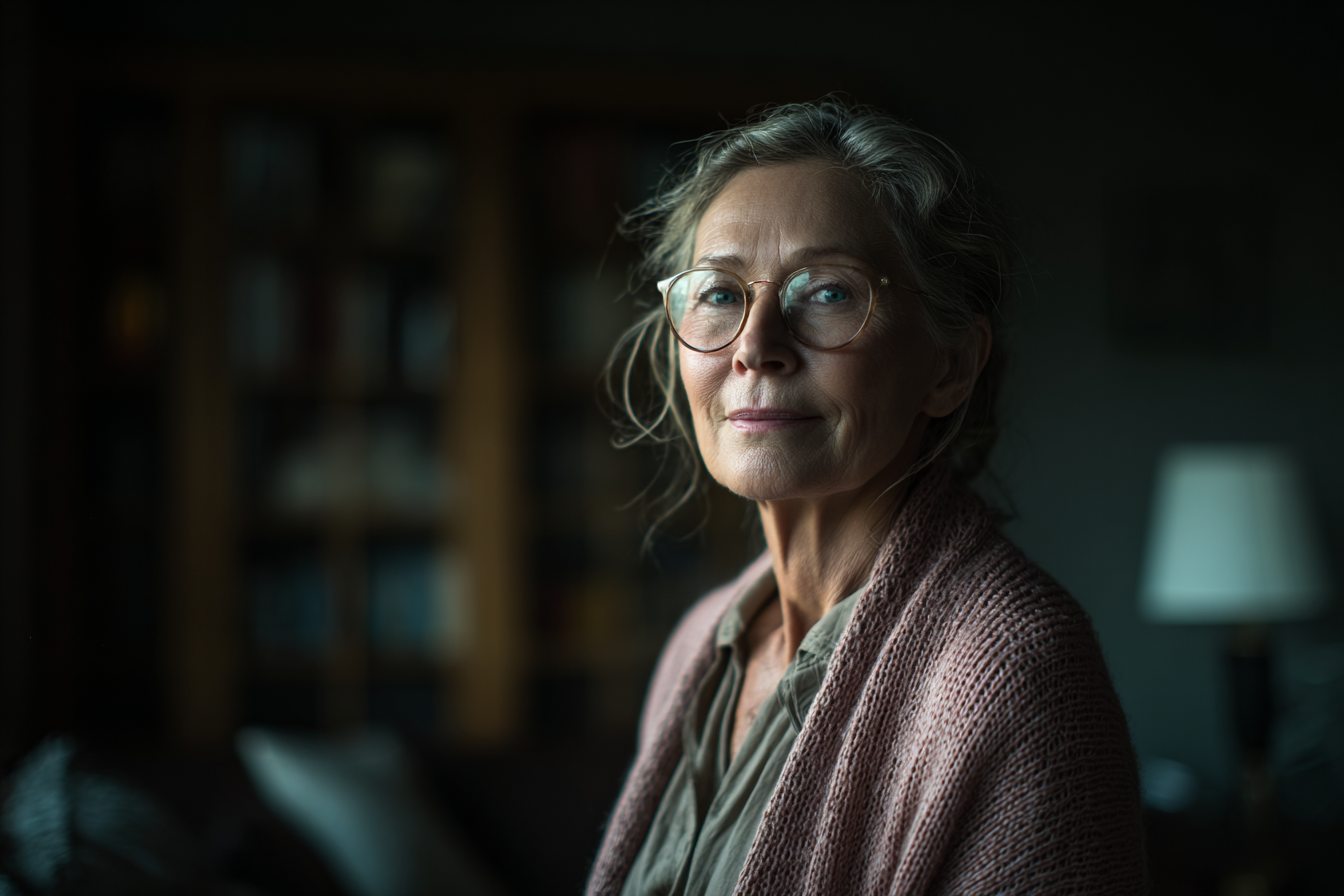 An older woman in her living room | Source: Midjourney