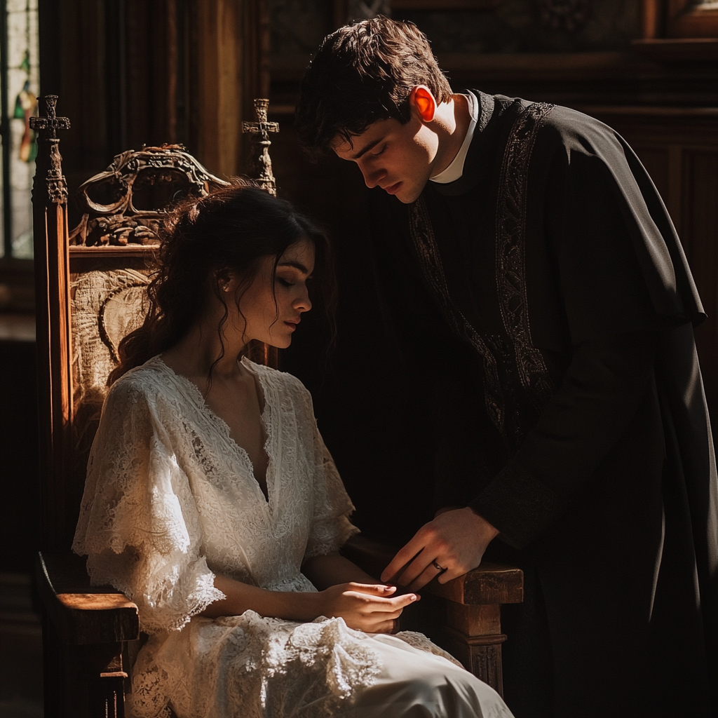 A priest talking to a bride | Source: Midjourney