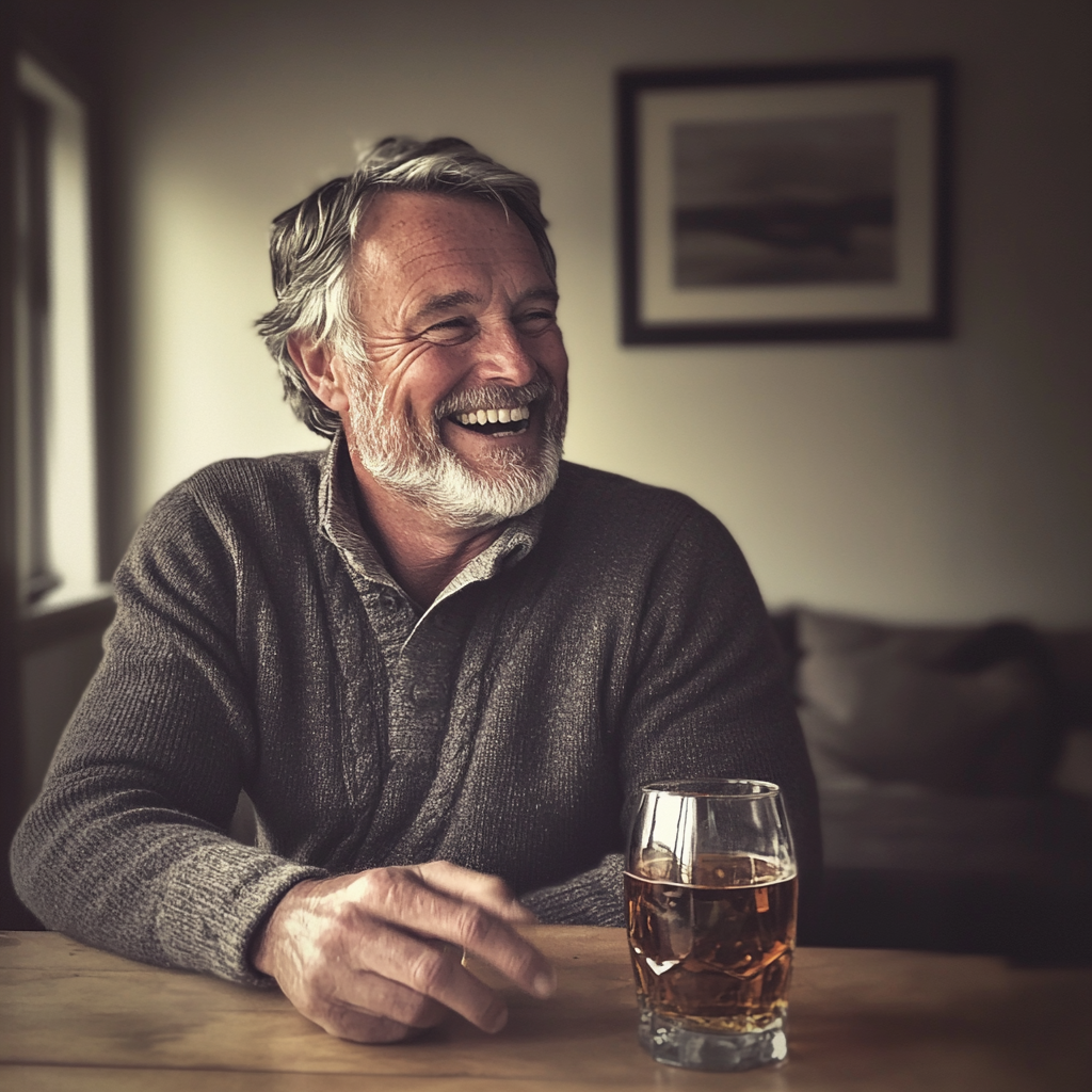 A man sitting at a table and laughing | Source: Midjourney