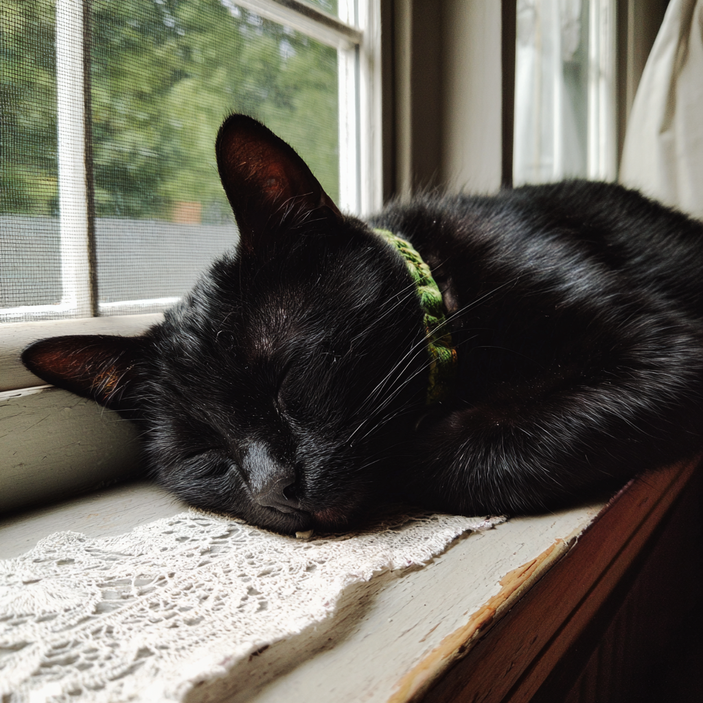 A cat sleeping on a windowsill | Source: Midjourney