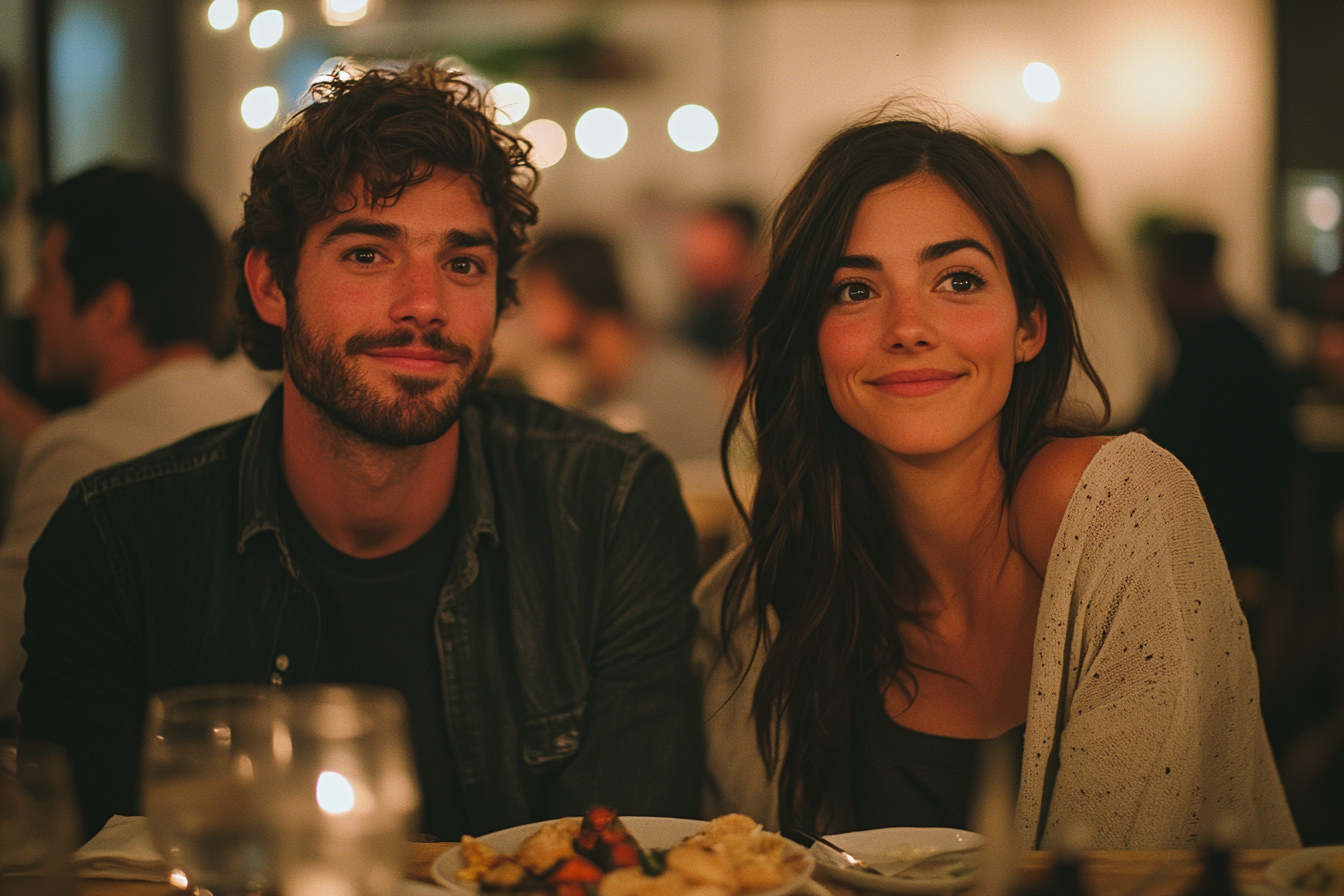 Couple seated at a dinner table | Source: Midjourney