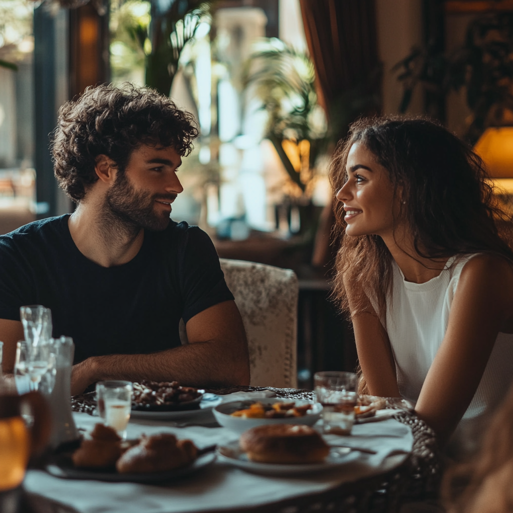 Happy couple enjoying breakfast in their home | Source: Midjourney