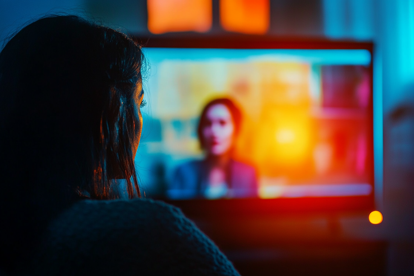 Woman watching a TV news report | Source: Midjourney