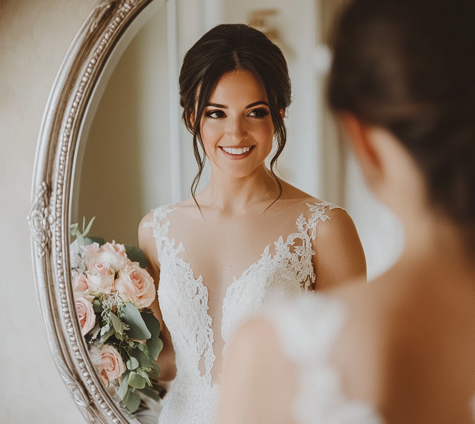 A bride looking at her reflection | Source: Midjourney