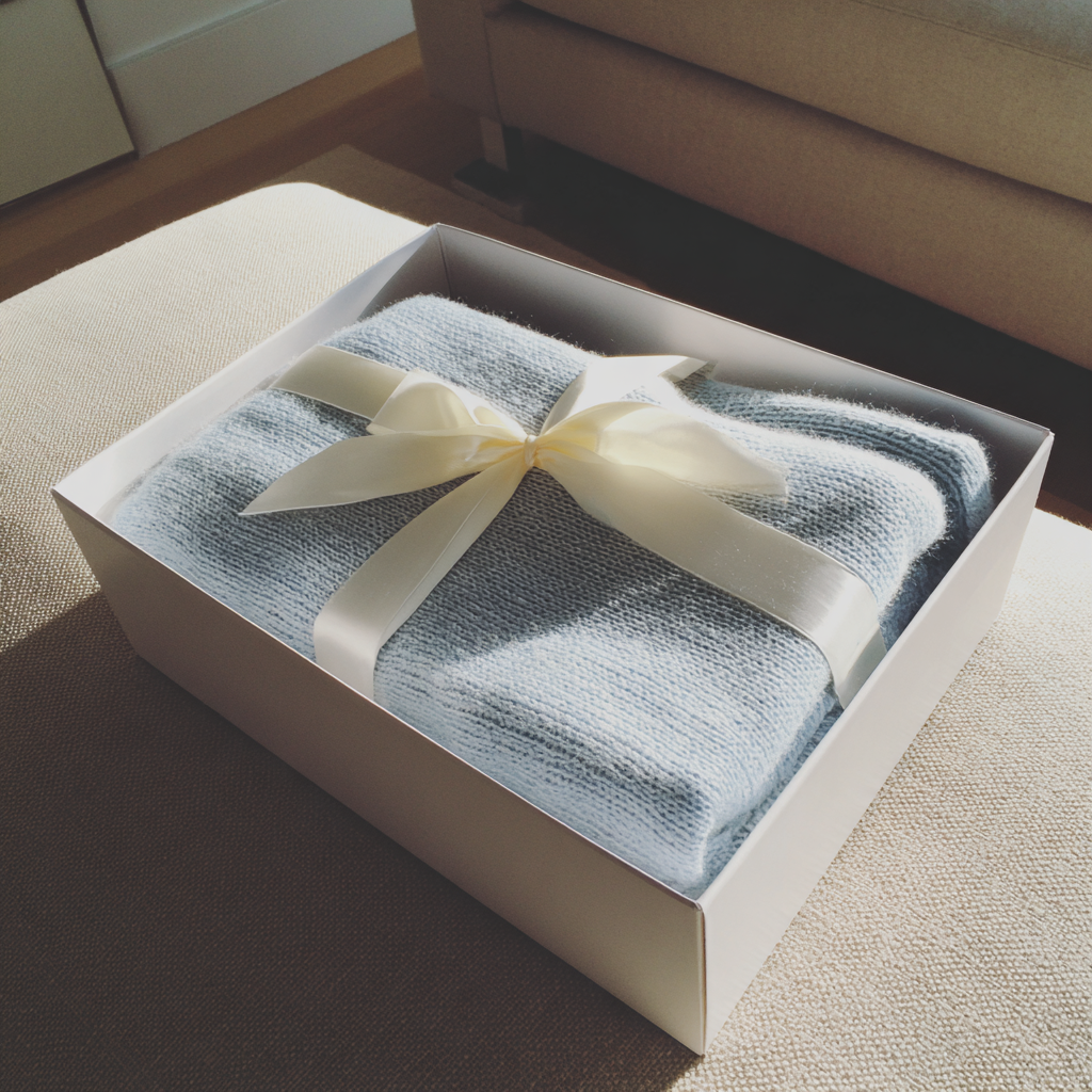 A blue blanket in a white box | Source: Midjourney